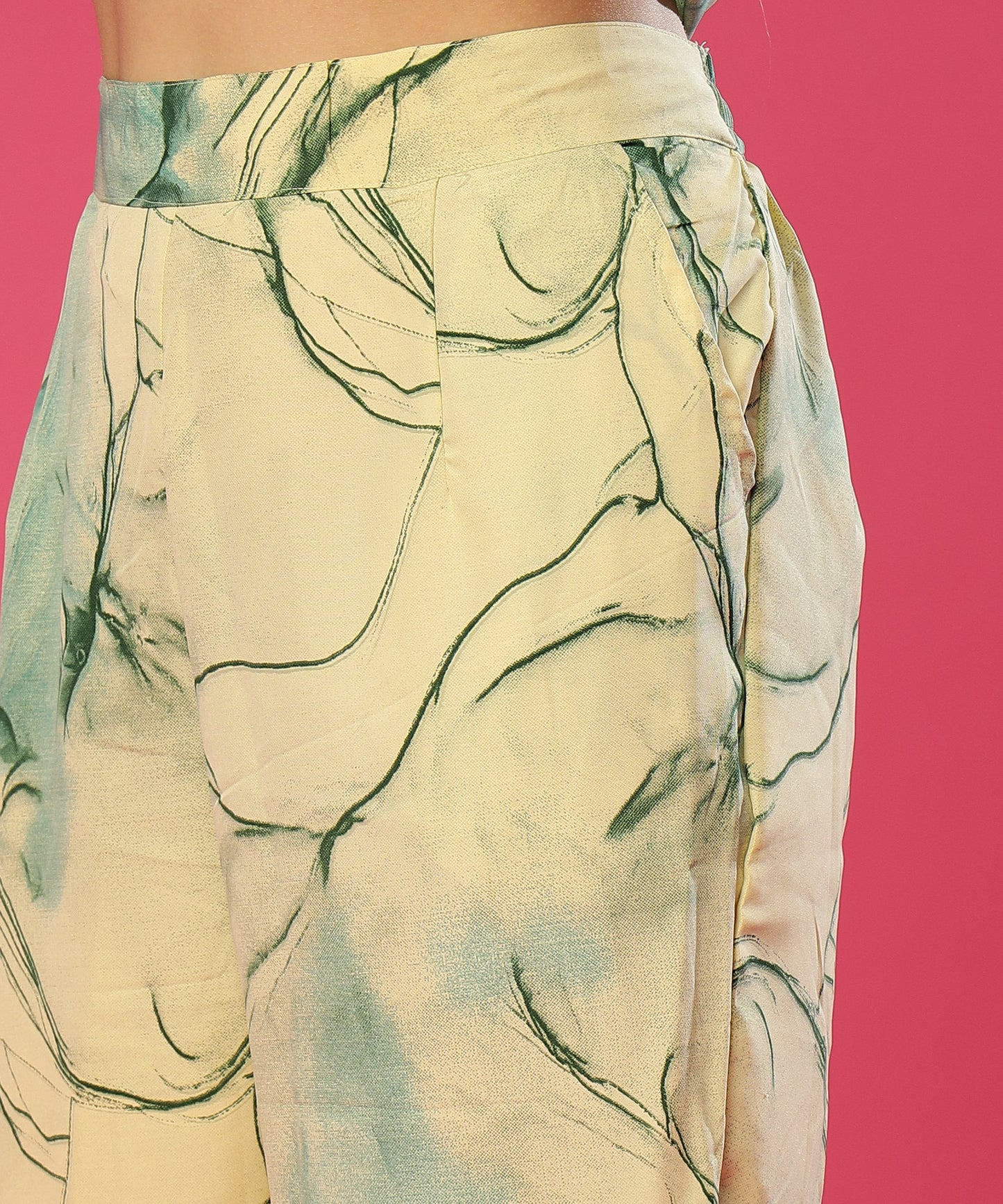 ANUSHIL Stylish Co-ord Set for Women - Printed Crop Top with Pants and Blazer, 3peice Co-ord Set for Casual Wear (Green)