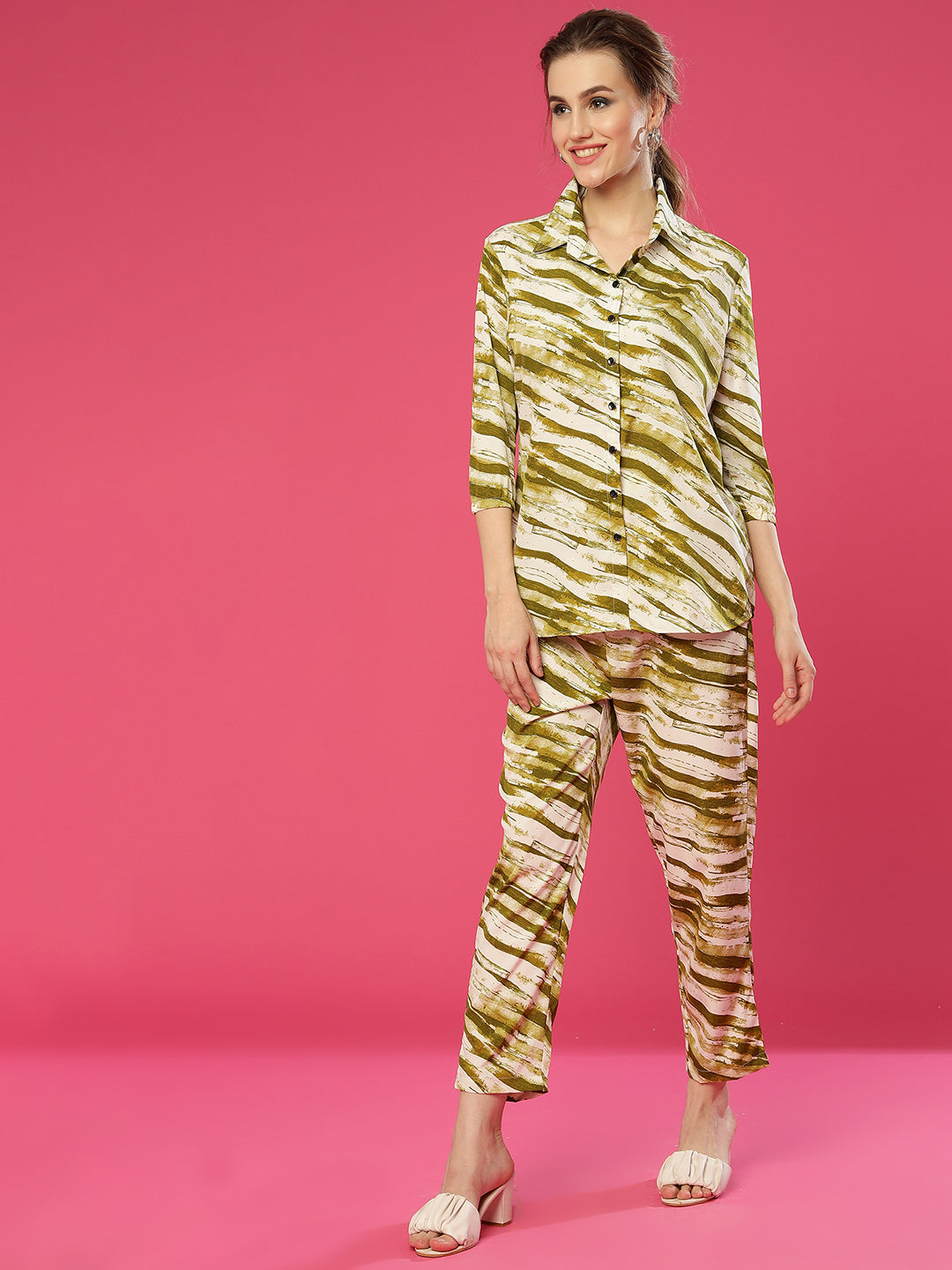 ANUSHIL Women's Co-ord Set | Effortless Elegance in Matching Top and Bottom | Printed Co-ord Set, Casual Wear, Outfit (Green)