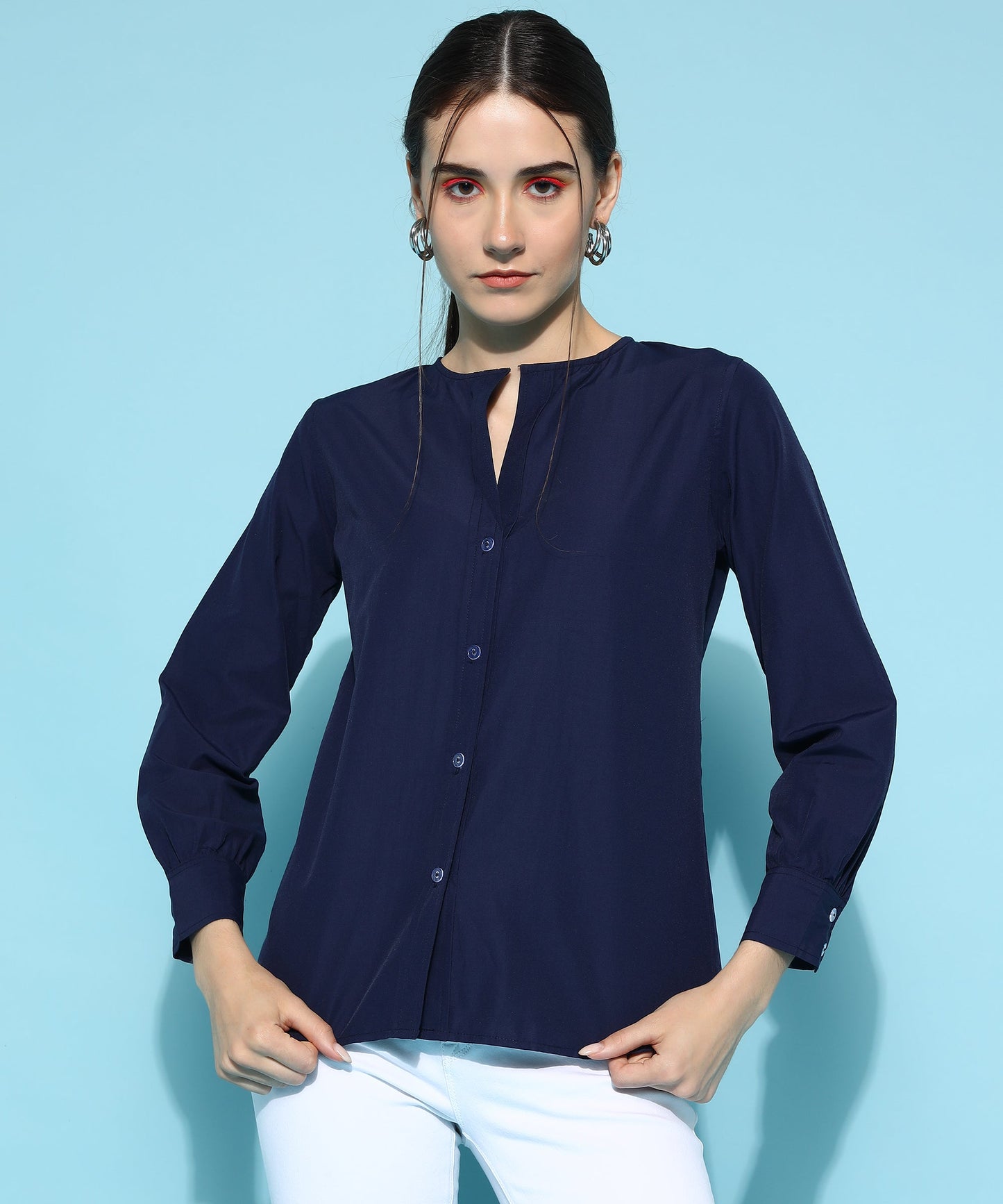 ANUSHIL Women's Formal Shirts Collection: Blue Cotton, Regular Fit, Full Sleeves - Perfect for Office