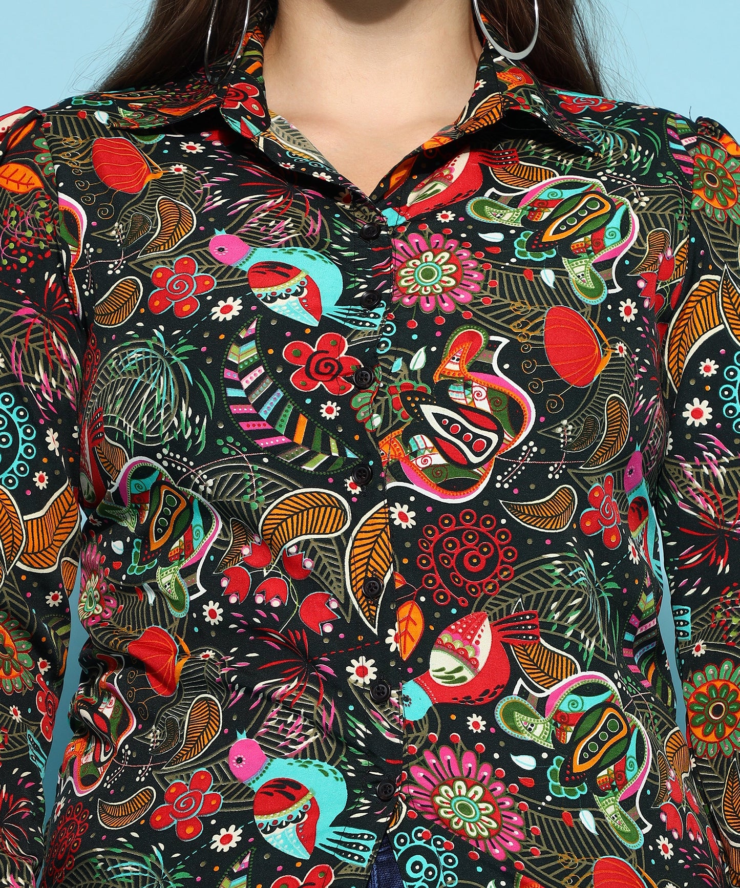 ANUSHIL Printed Women's Casual Shirt - Stylish Floral Print, Regular Fit, and Comfortable Cotton Fabric with Puff Sleeves