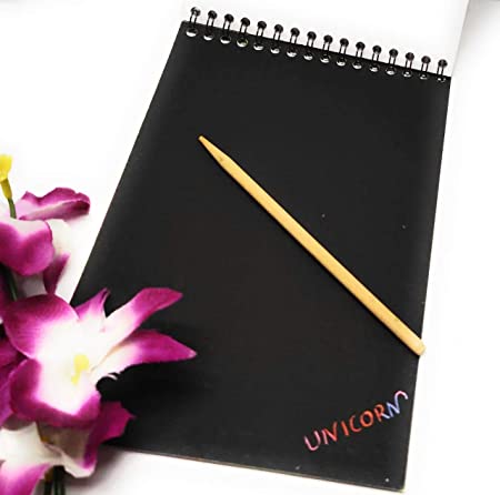 Kids Stationery Magic Notebook Sketch Scratch Paper Note Drawing Educational Book+Wooden Pencil (Pack of 2)