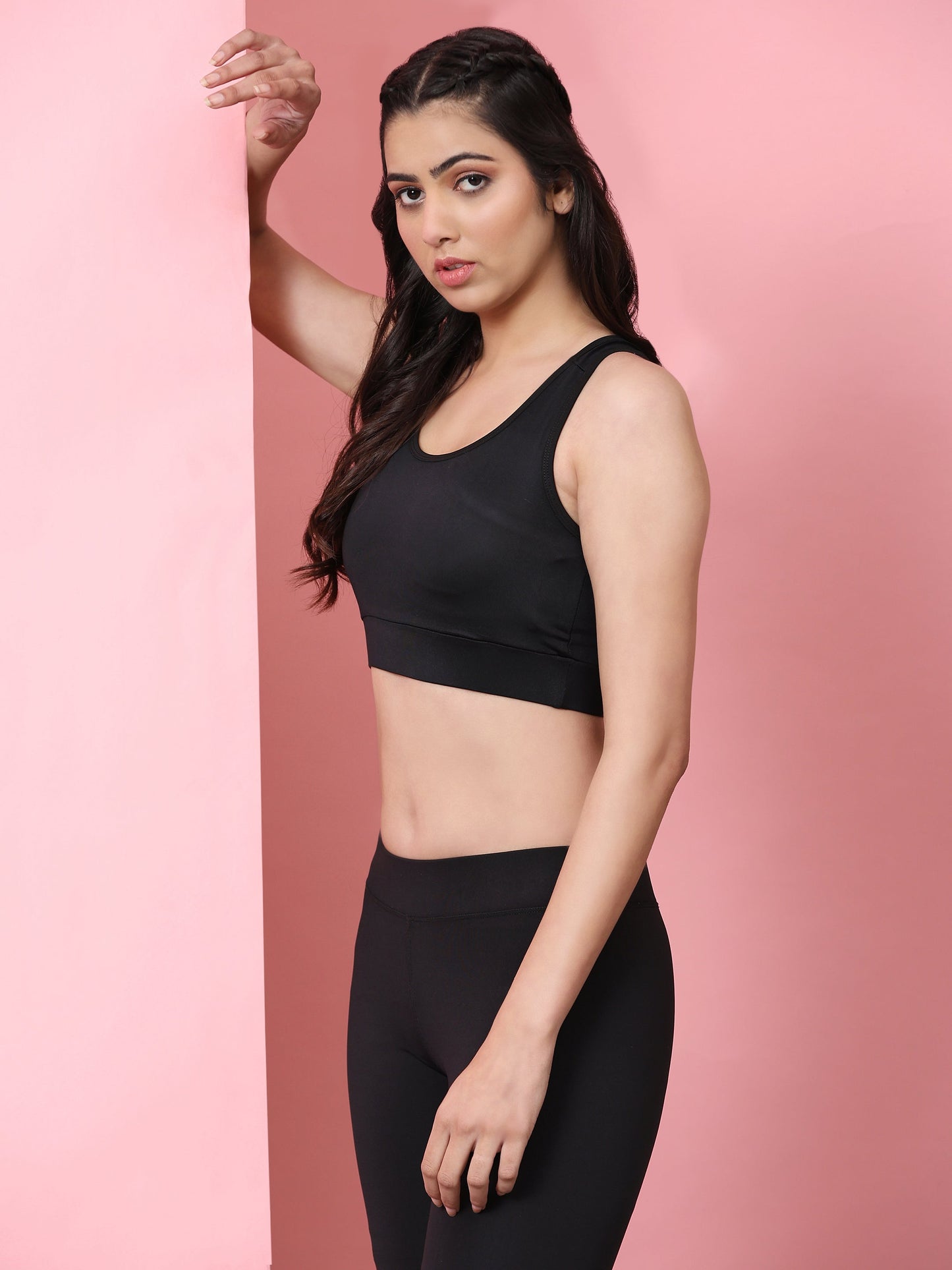 Women Solid Cotton 4 Way Strechable Non Wired Racer Back Sports Bra Hollow Back Design