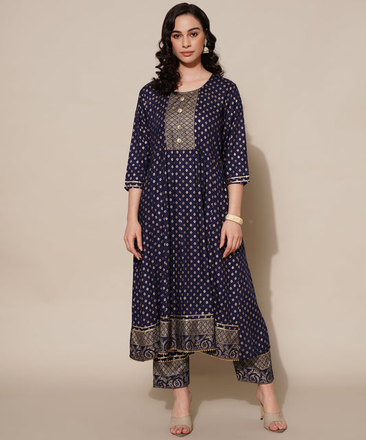 Anushil Anarkali Kurta Set with Dupatta Blue