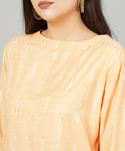Anushil Foil Printed Orange Cotton Kurti/Top for Women/Girls - Stylish and Comfortable