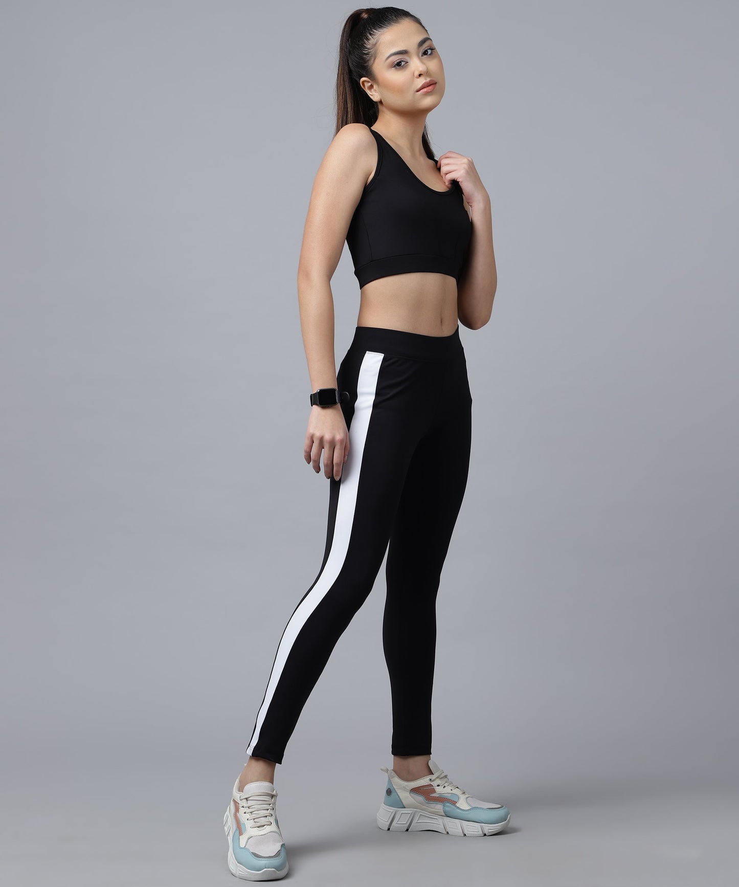 Ultimate Stretchable Jeggings with Stripe Design-Super-High Waisted Jeggings Yogapants Ankle Length(Black)