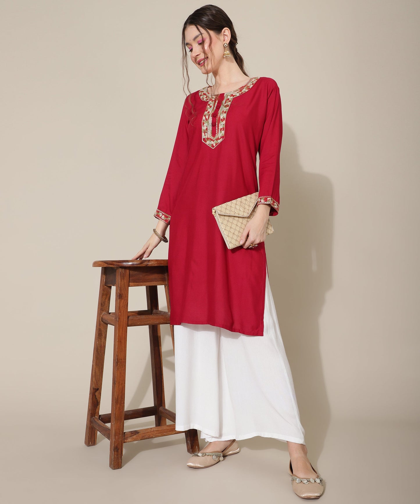Stunning Embroidered Kurtas: Elevate Your Style with Exquisite Designs(Maroon)