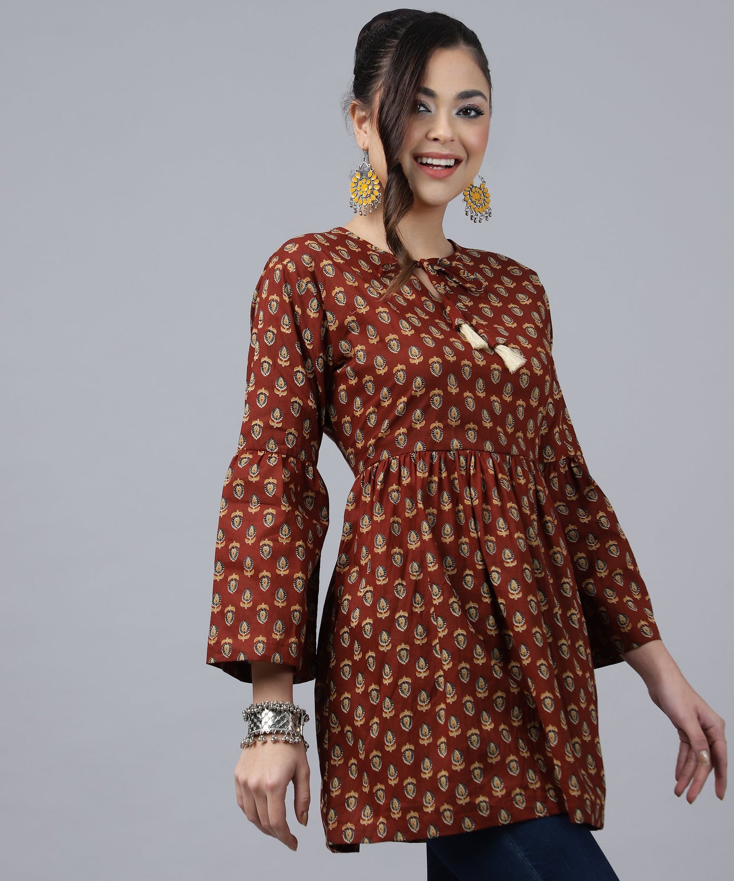 ANUSHIL Women's Cotton Cambric Printed Peplum Top - Stylish and Comfortable-Ideal for All Seasons(Red)