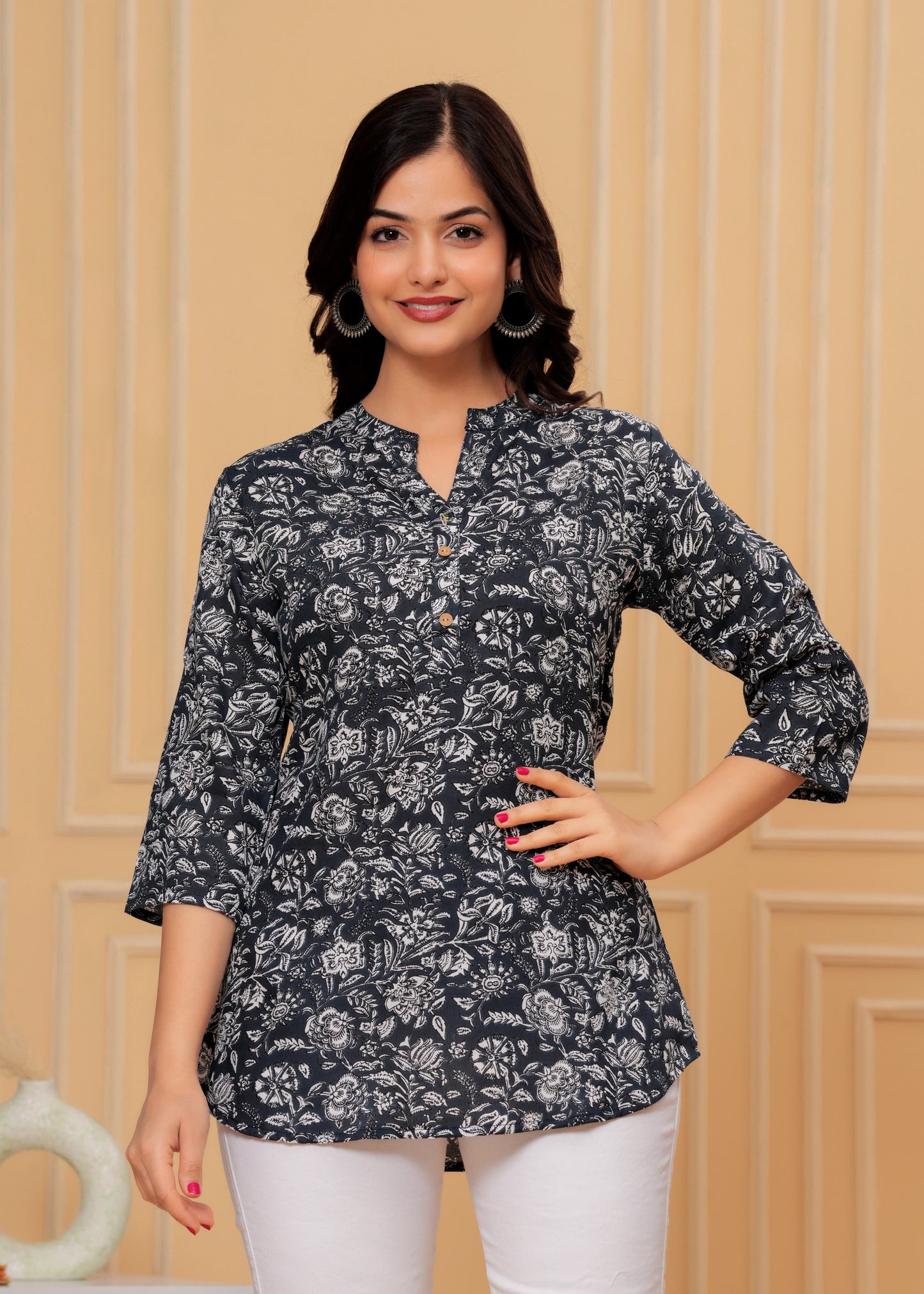 Women's Kurti & Tops| Stylish, Latest Cotton Kurti, Top Collection(Grey Flower)