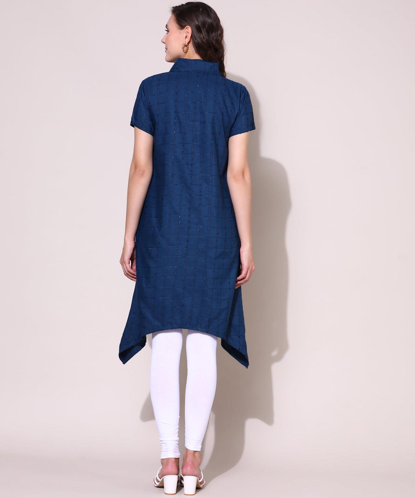 Check Style Stylish Lurex Weave Designer Kurti , Blue
