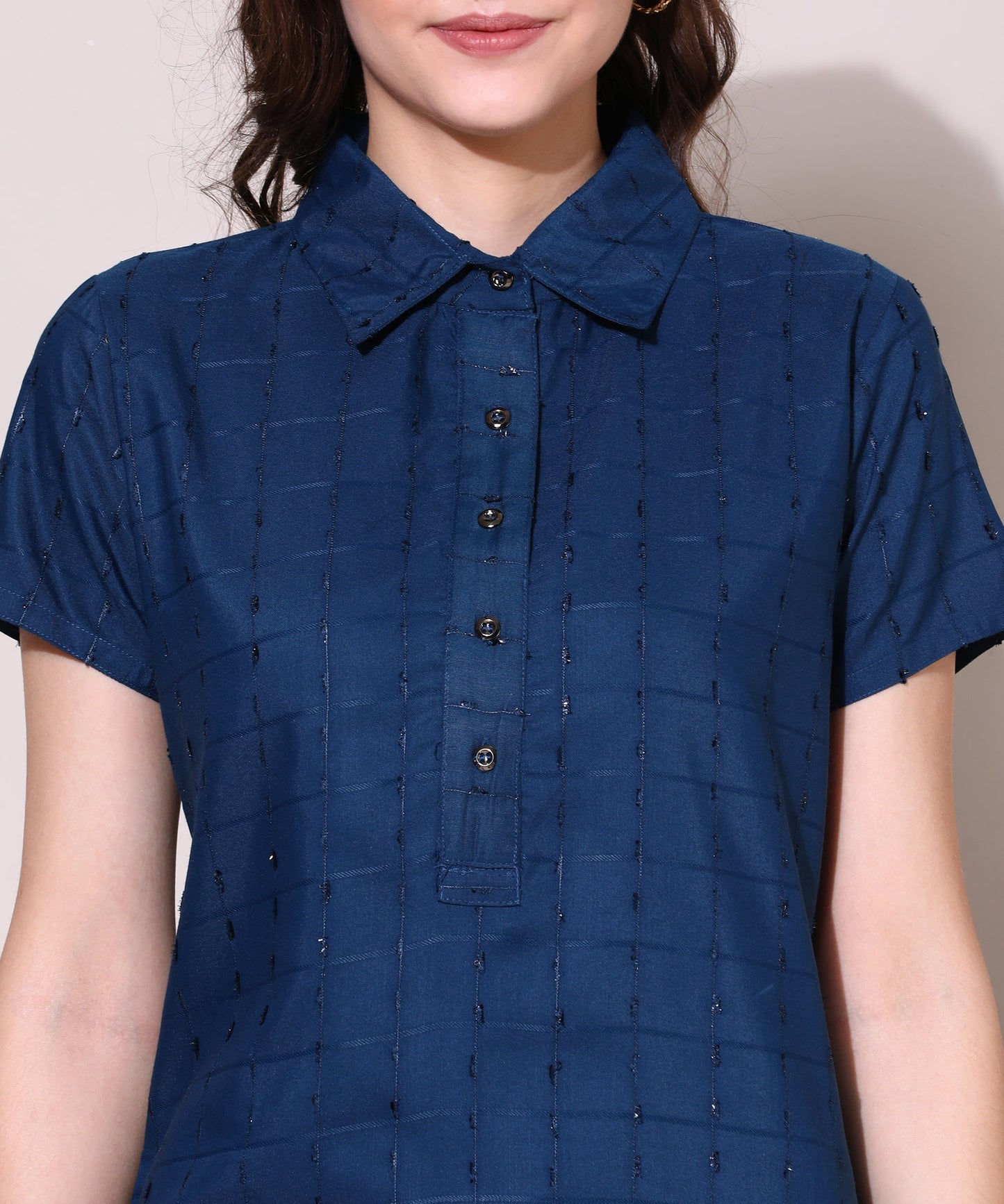 Check Style Stylish Lurex Weave Designer Kurti , Blue