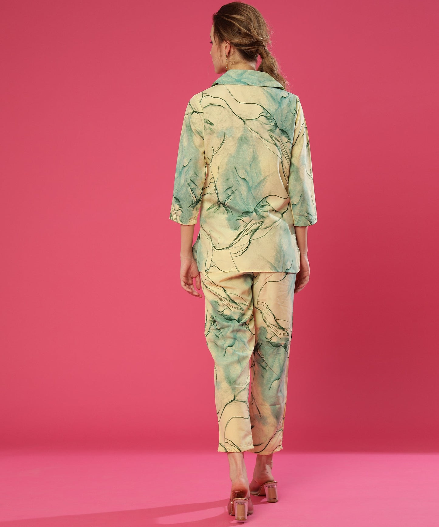 ANUSHIL Stylish Co-ord Set for Women - Printed Crop Top with Pants and Blazer, 3peice Co-ord Set for Casual Wear (Green)