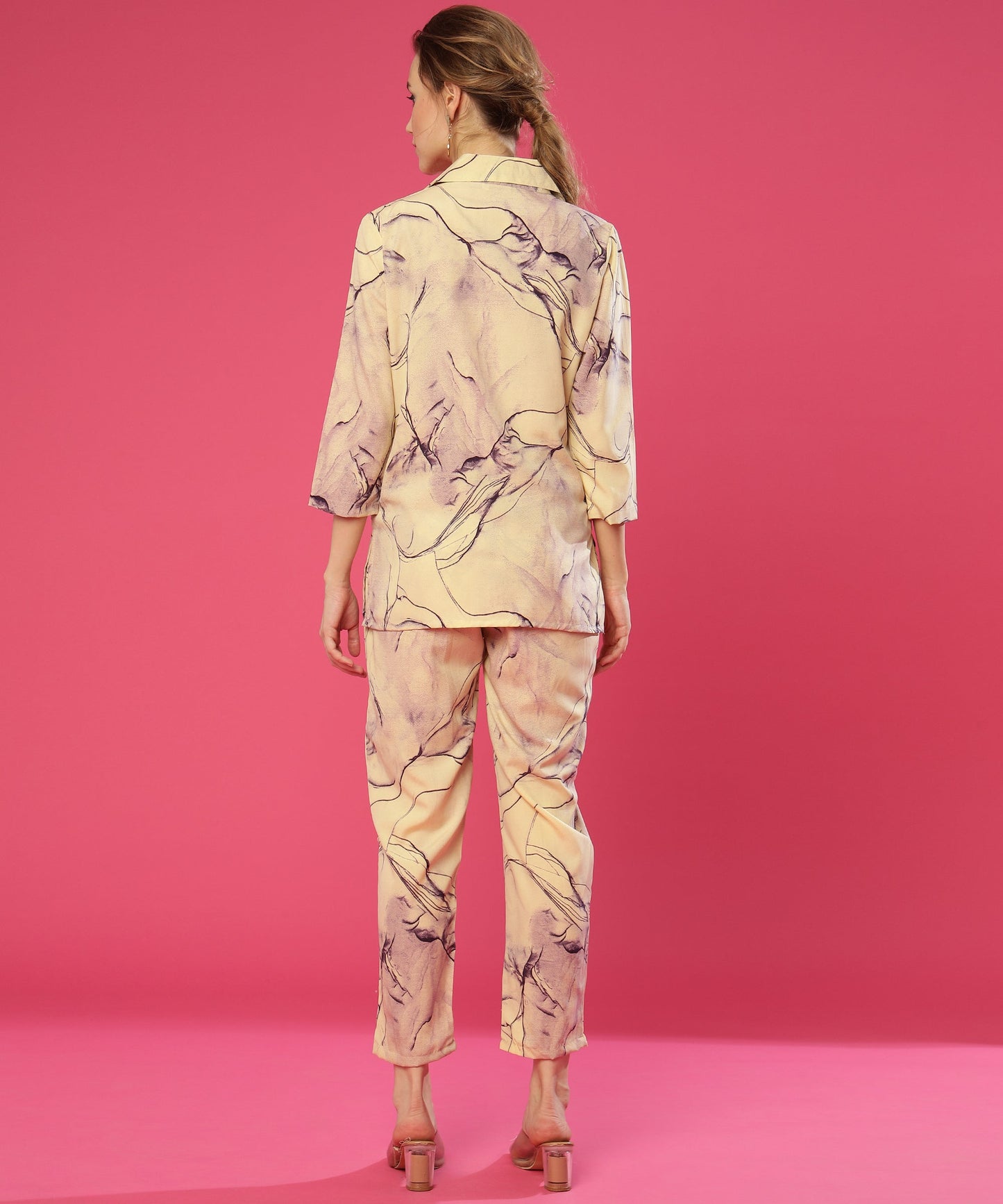 ANUSHIL Stylish Co-ord Set for Women - Printed Crop Top with Pants and Blazer, 3peice Co-ord Set for Casual Wear (Purple)