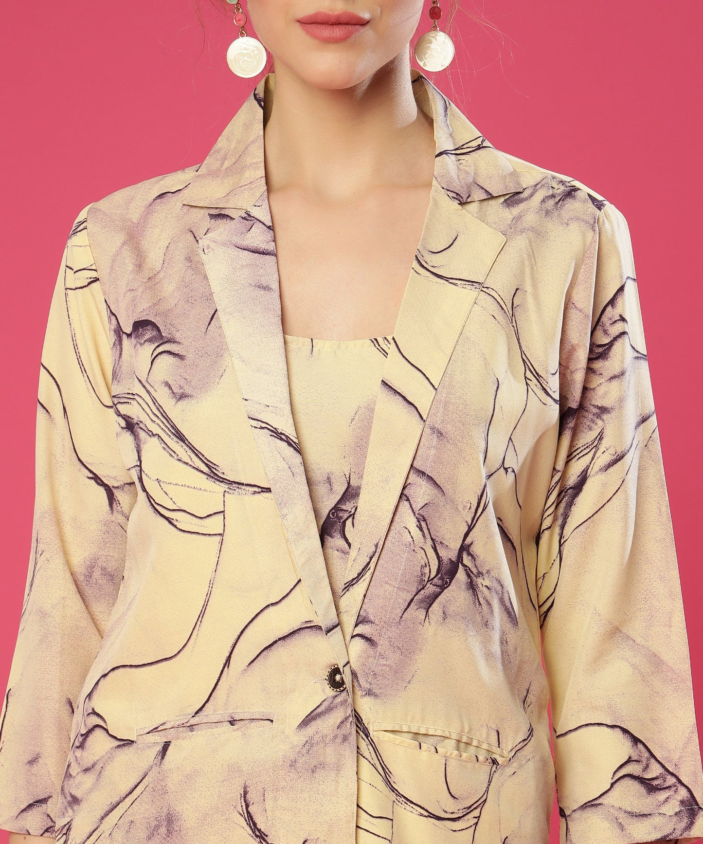 ANUSHIL Stylish Co-ord Set for Women - Printed Crop Top with Pants and Blazer, 3peice Co-ord Set for Casual Wear (Purple)