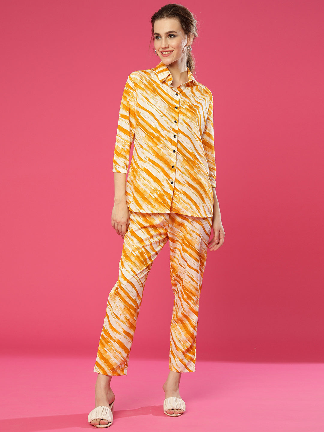 ANUSHIL Women's Co-ord Set | Effortless Elegance in Matching Top and Bottom | Printed Co-ord Set, Casual Wear, Outfit (Yellow)