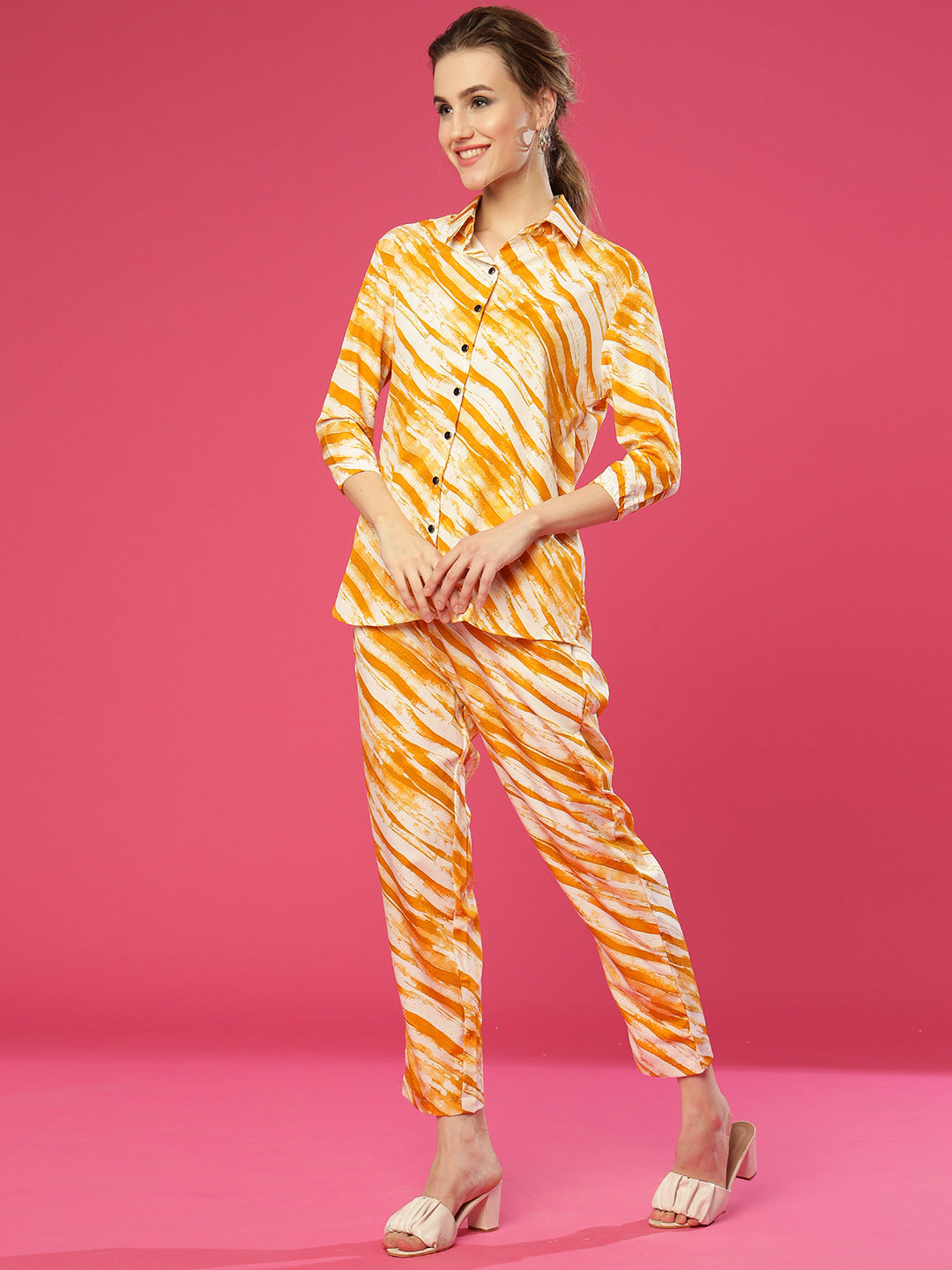 ANUSHIL Women's Co-ord Set | Effortless Elegance in Matching Top and Bottom | Printed Co-ord Set, Casual Wear, Outfit (Yellow)