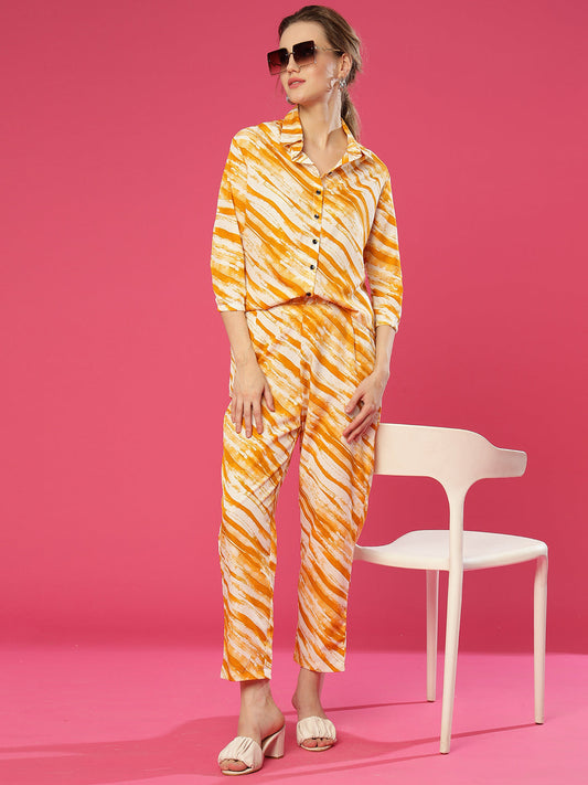 ANUSHIL Women's Co-ord Set | Effortless Elegance in Matching Top and Bottom | Printed Co-ord Set, Casual Wear, Outfit (Yellow)