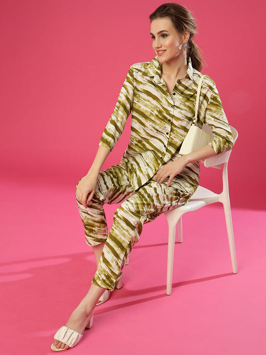 ANUSHIL Women's Co-ord Set | Effortless Elegance in Matching Top and Bottom | Printed Co-ord Set, Casual Wear, Outfit (Green)