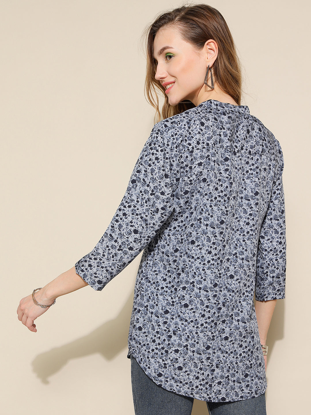 ANUSHIL Women's Short Kurti: Contemporary Comfort and Style, Relaxed Fit - Plus Size, Floral Printed (Grey)