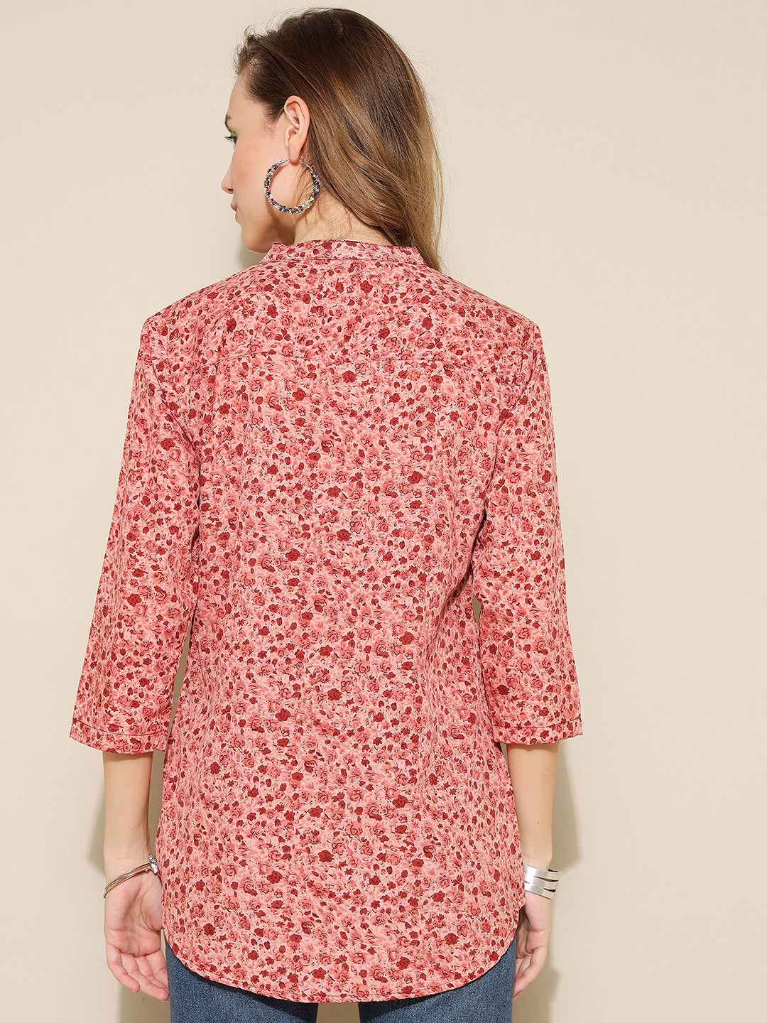 ANUSHIL Women's Short Kurti: Contemporary Comfort and Style, Relaxed Fit - Plus Size, Floral Printed (Red)