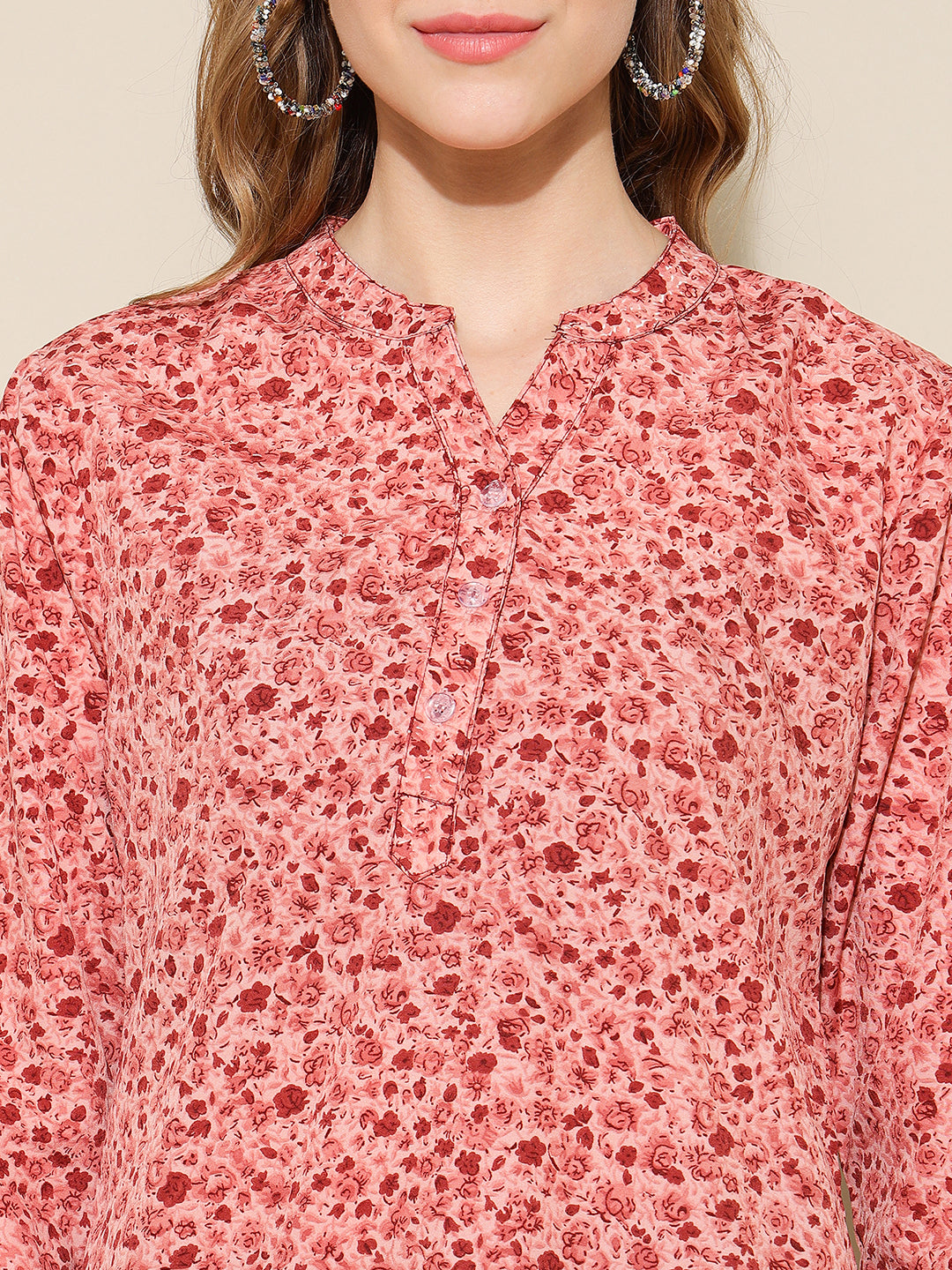 ANUSHIL Women's Short Kurti: Contemporary Comfort and Style, Relaxed Fit - Plus Size, Floral Printed (Red)