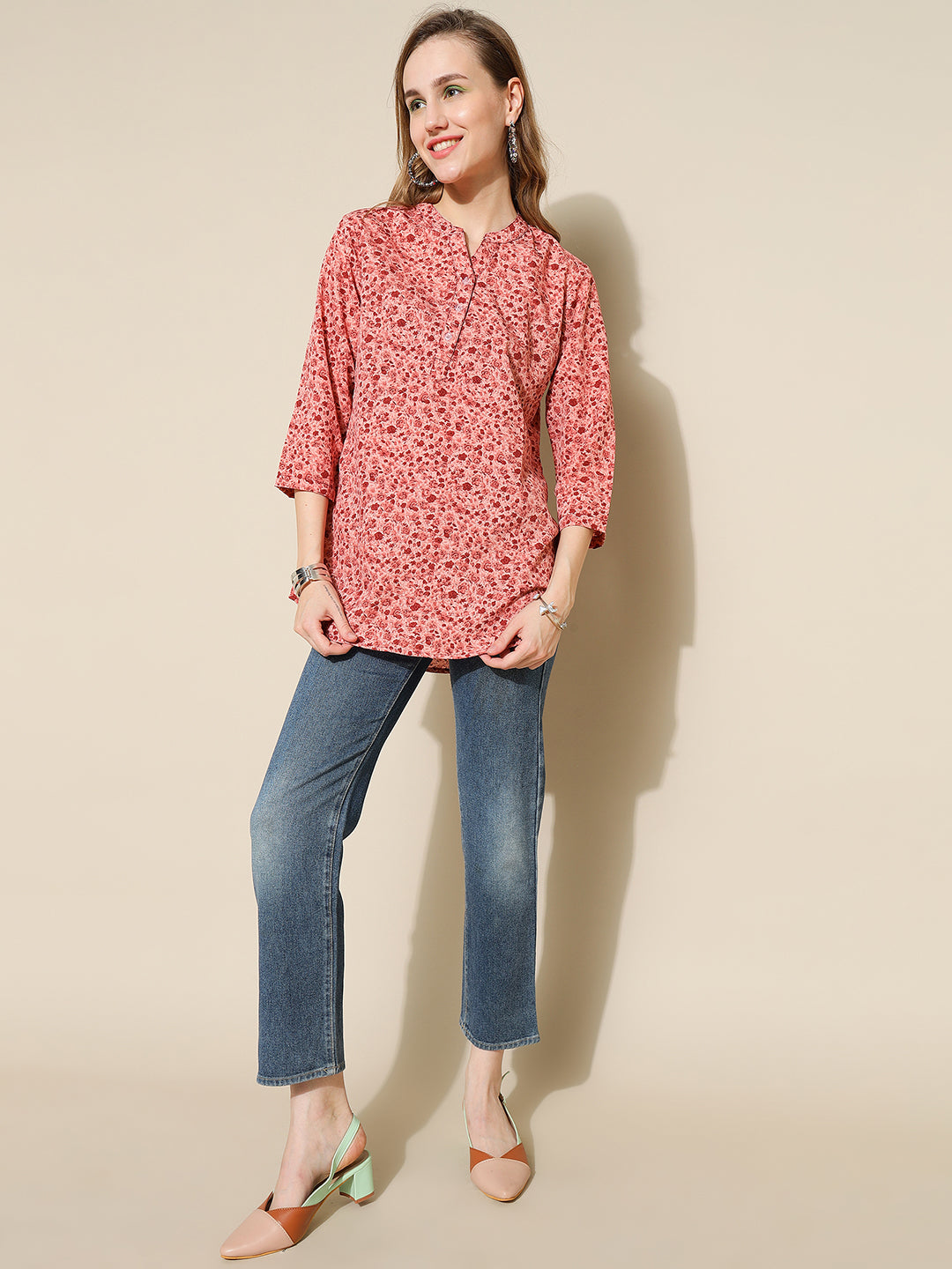 ANUSHIL Women's Short Kurti: Contemporary Comfort and Style, Relaxed Fit - Plus Size, Floral Printed (Red)