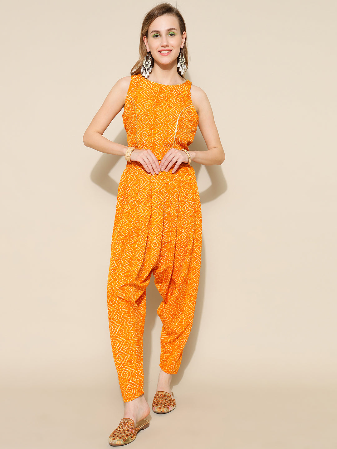 ANUSHIL Elegant Chundri Co-ord Set for Women - Perfect Ethnic Ensemble - Trendy Two-Piece Outfits(Yellow)