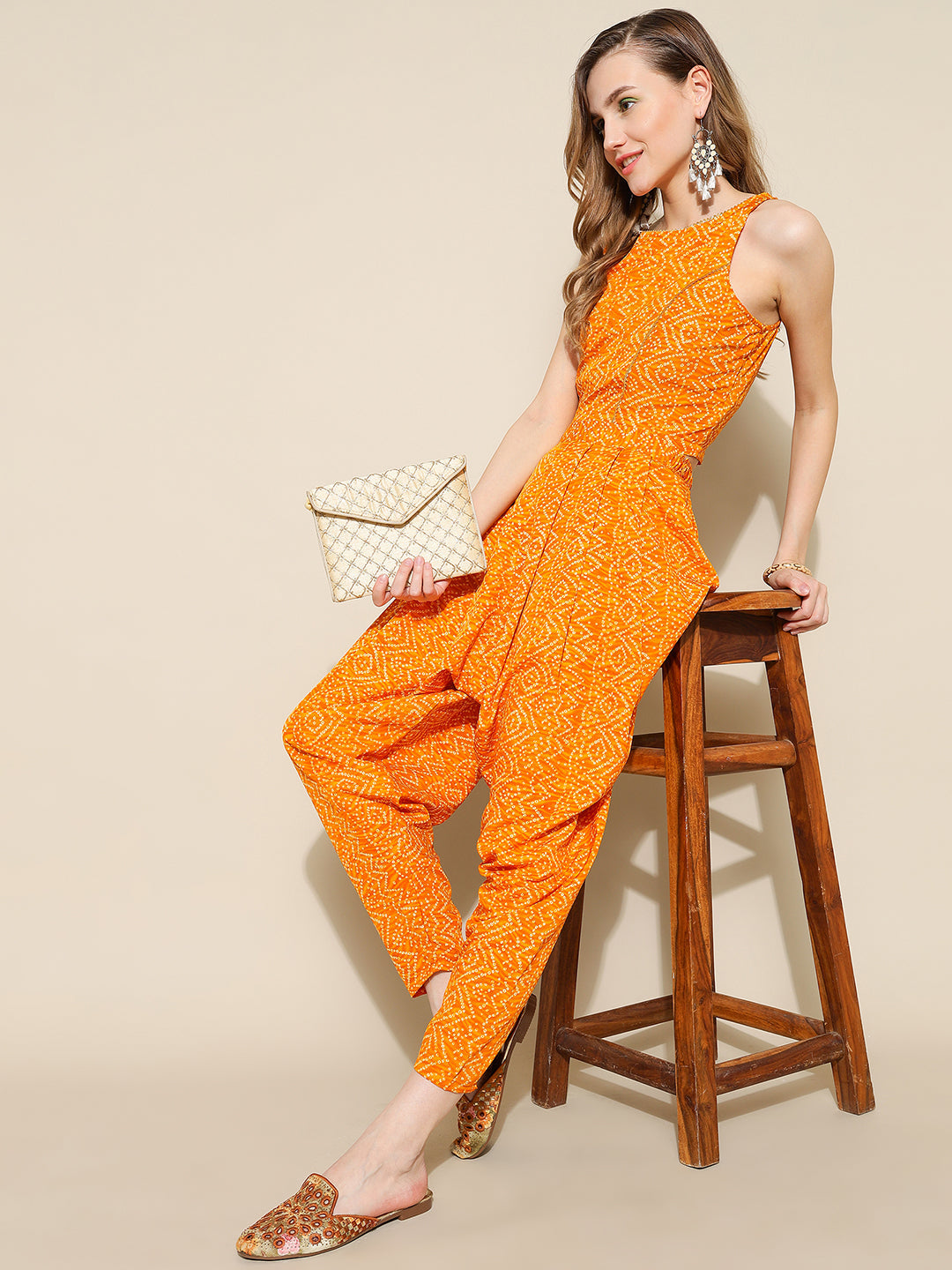 ANUSHIL Elegant Chundri Co-ord Set for Women - Perfect Ethnic Ensemble - Trendy Two-Piece Outfits(Yellow)