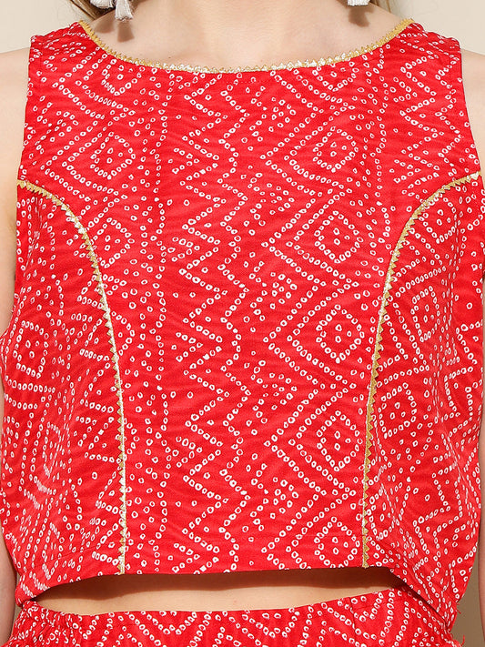 ANUSHIL Elegant Chundri Co-ord Set for Women - Perfect Ethnic Ensemble - Trendy Two-Piece Outfits(Red)