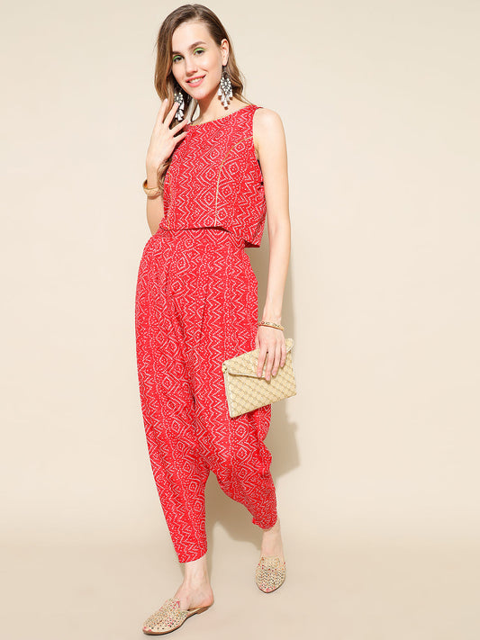 ANUSHIL Elegant Chundri Co-ord Set for Women - Perfect Ethnic Ensemble - Trendy Two-Piece Outfits(Red)