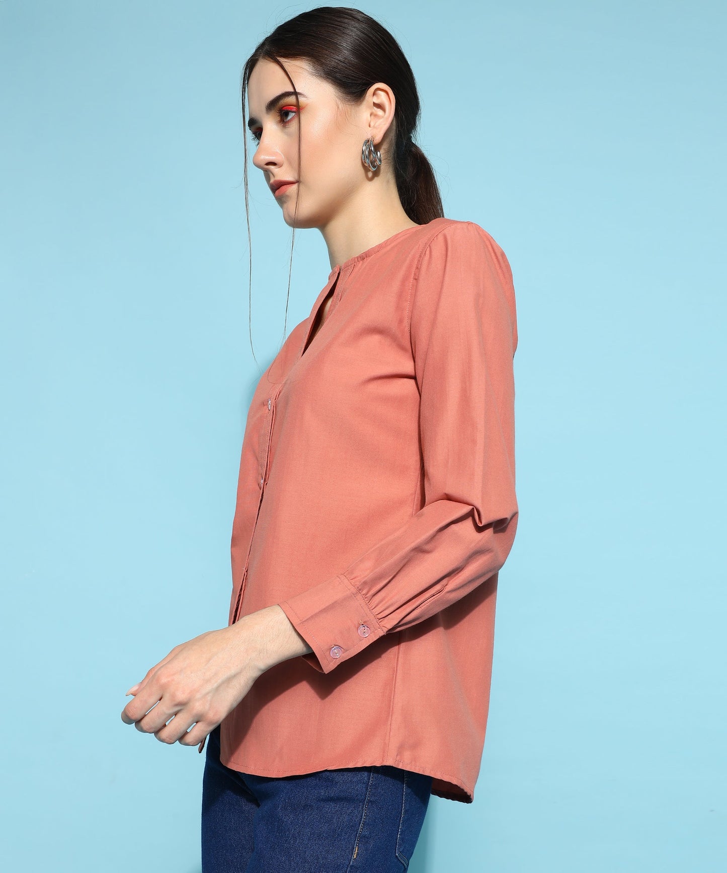 ANUSHIL Women's Formal Shirts Collection: Blue Cotton, Regular Fit, Full Sleeves - Perfect for Office