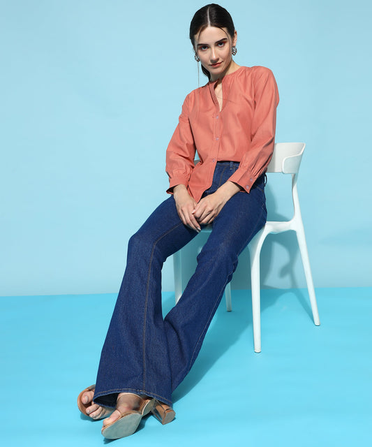 ANUSHIL Women's Formal Shirts Collection: Blue Cotton, Regular Fit, Full Sleeves - Perfect for Office