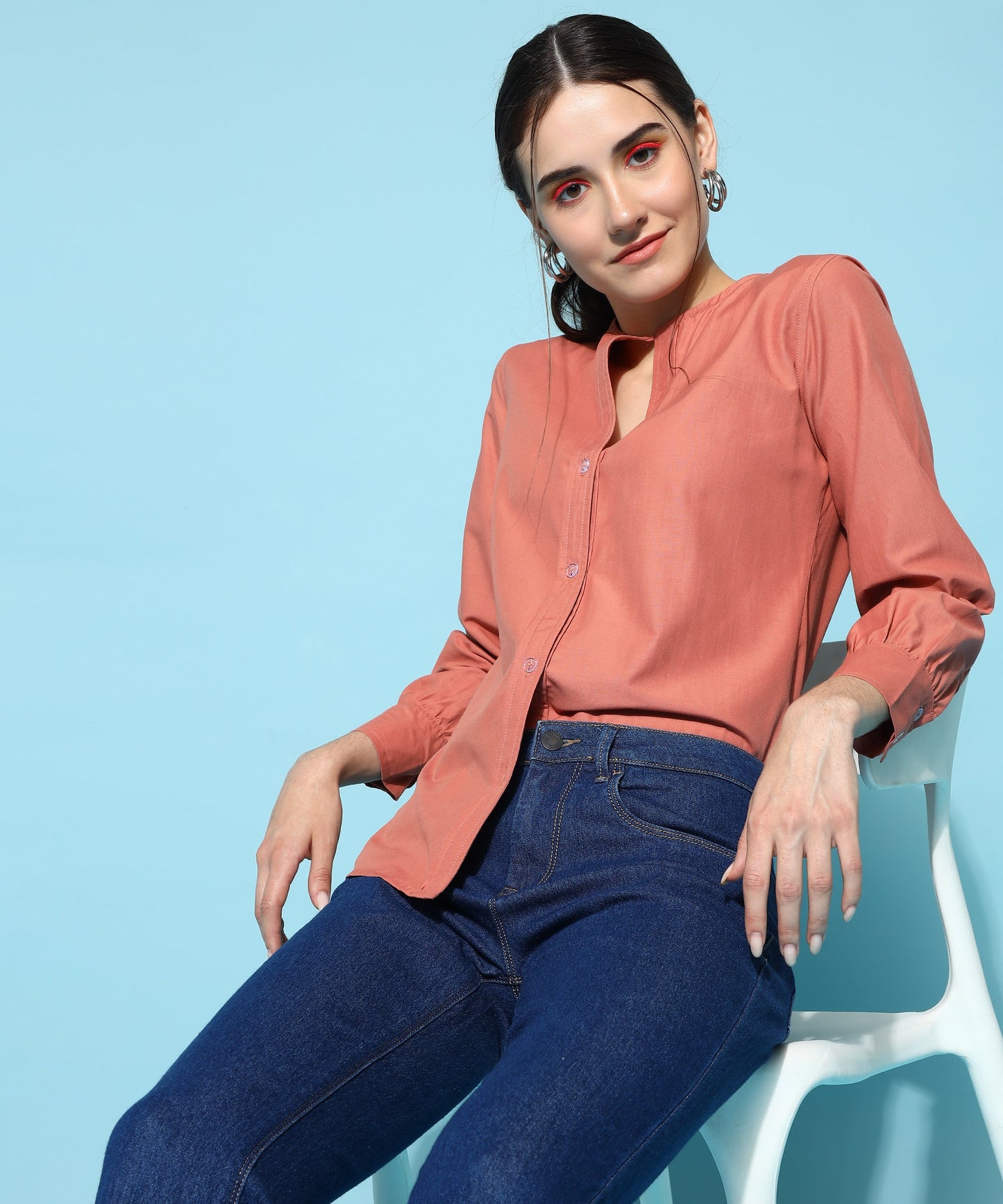 ANUSHIL Women's Formal Shirts Collection: Blue Cotton, Regular Fit, Full Sleeves - Perfect for Office