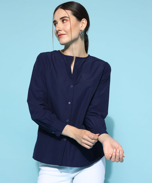 ANUSHIL Women's Formal Shirts Collection: Blue Cotton, Regular Fit, Full Sleeves - Perfect for Office