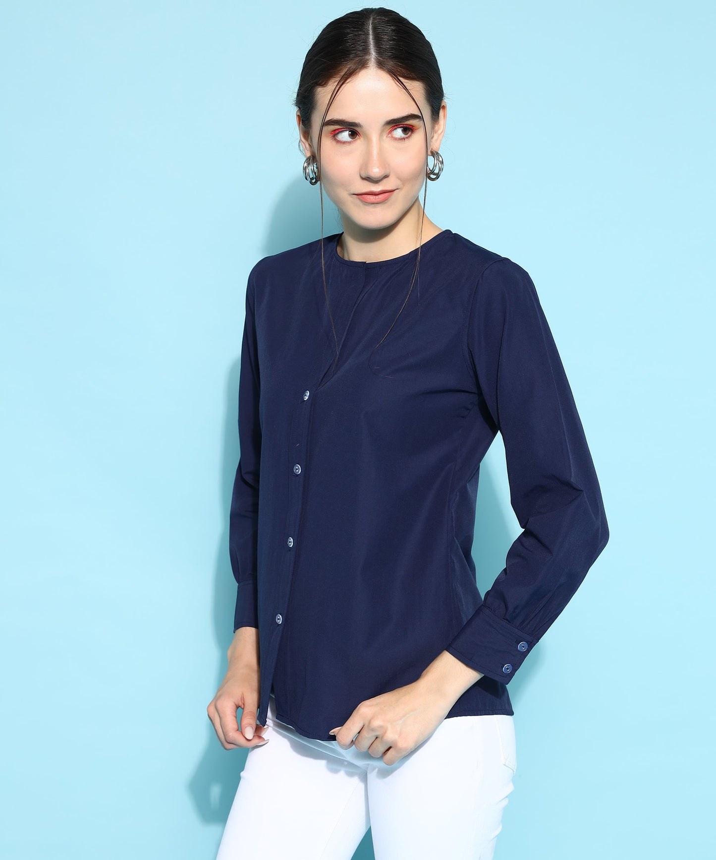 ANUSHIL Women's Formal Shirts Collection: Blue Cotton, Regular Fit, Full Sleeves - Perfect for Office