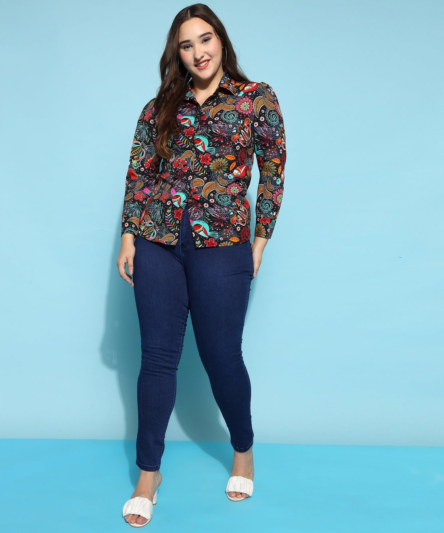 ANUSHIL Printed Women's Casual Shirt - Stylish Floral Print, Regular Fit, and Comfortable Cotton Fabric with Puff Sleeves