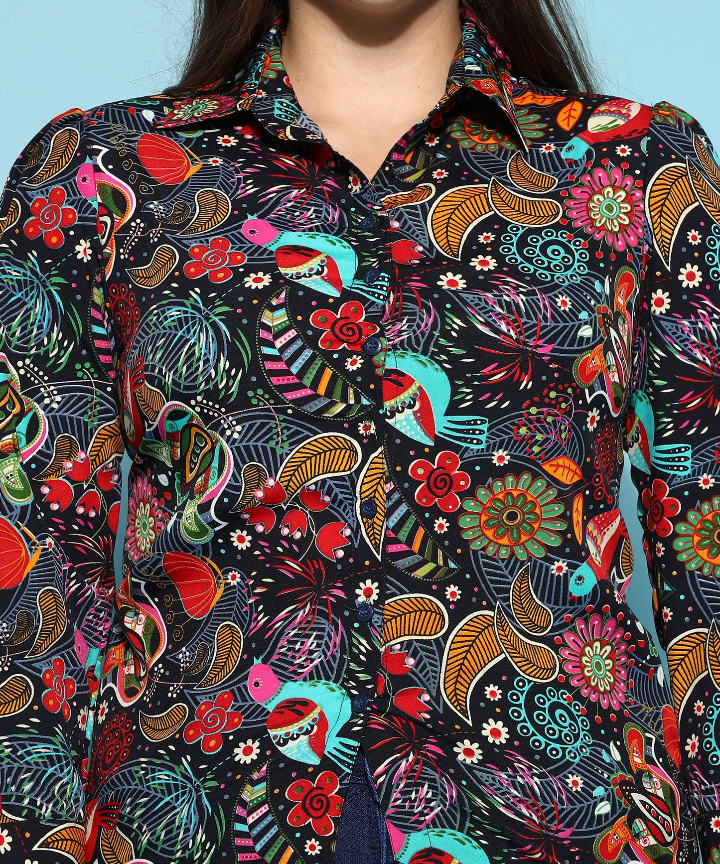 ANUSHIL Printed Women's Casual Shirt - Stylish Floral Print, Regular Fit, and Comfortable Cotton Fabric with Puff Sleeves