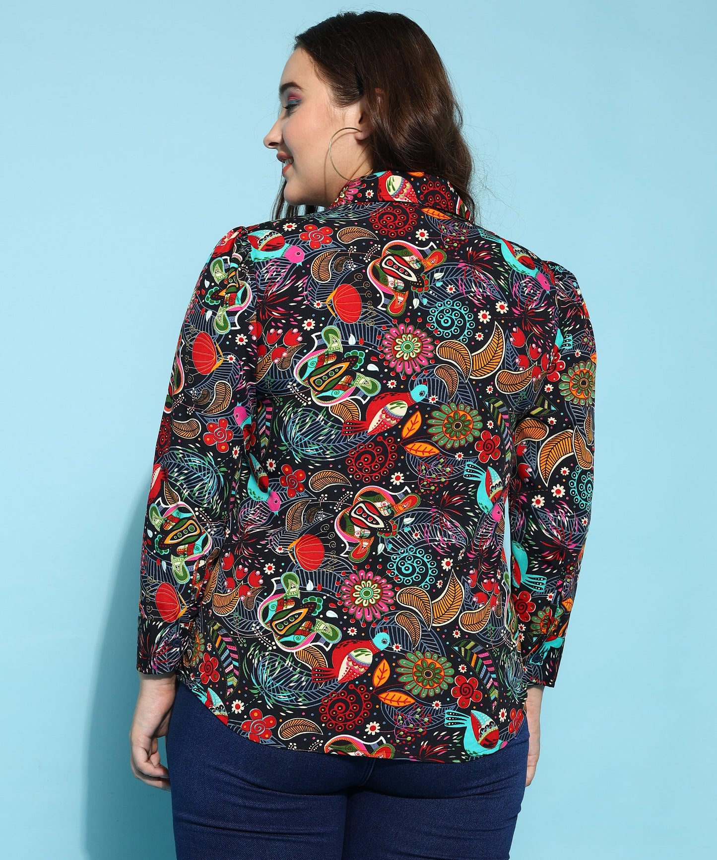 ANUSHIL Printed Women's Casual Shirt - Stylish Floral Print, Regular Fit, and Comfortable Cotton Fabric with Puff Sleeves