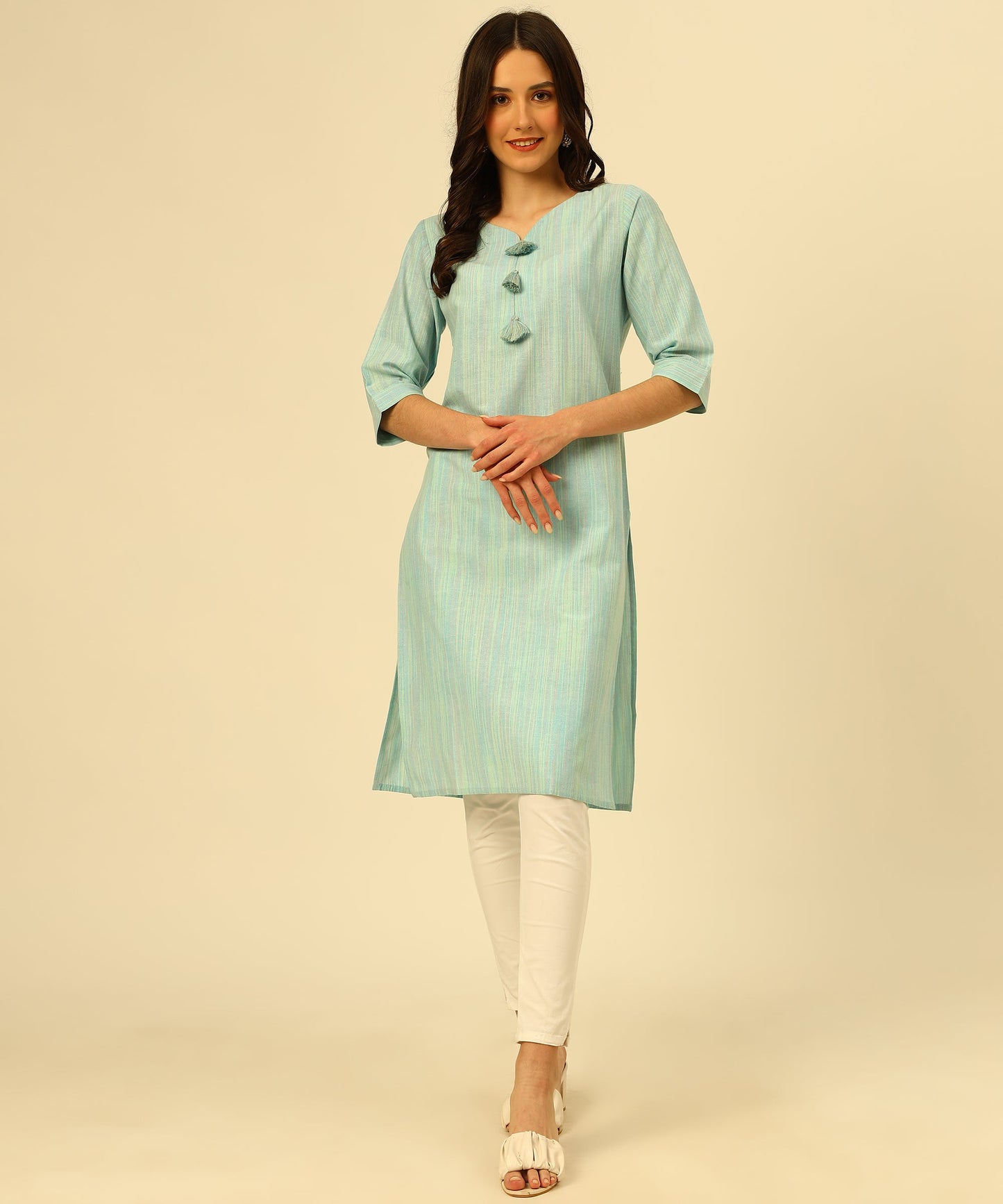 Cotton Self Weaved Multi Colour Kurta Design, Blue