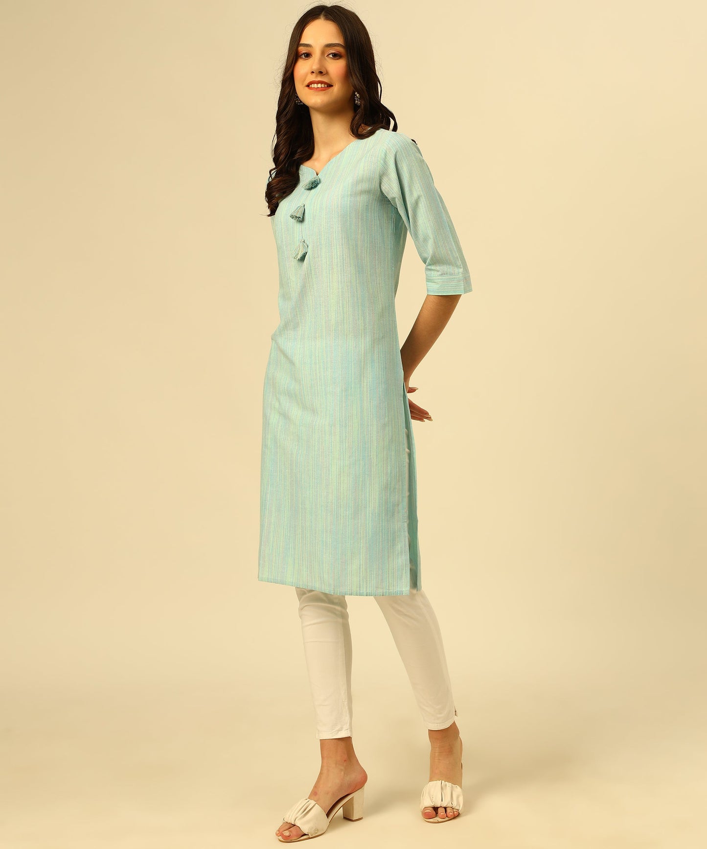 Cotton Self Weaved Multi Colour Kurta Design, Blue