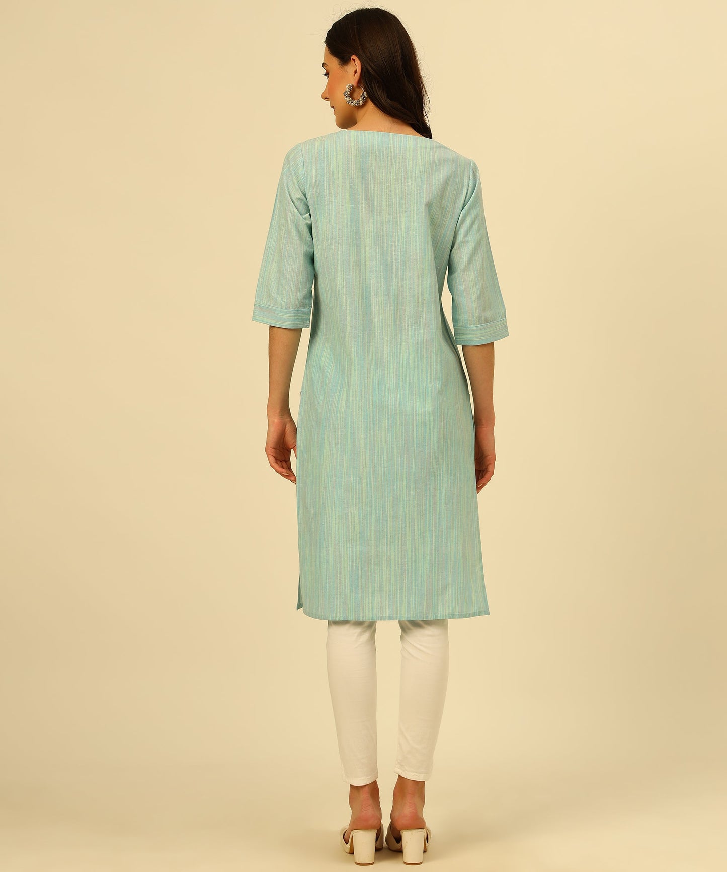 Cotton Self Weaved Multi Colour Kurta Design, Blue