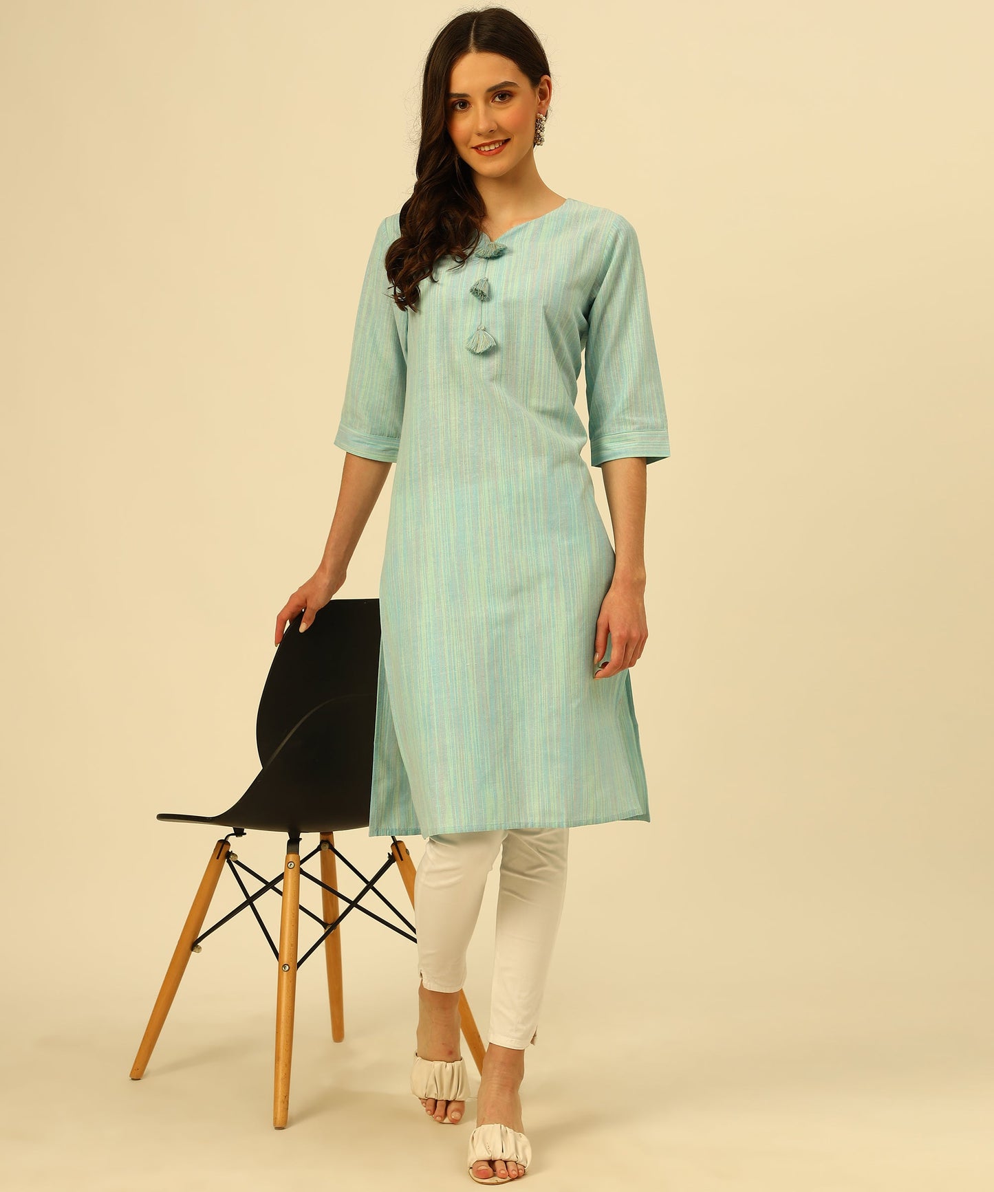 Cotton Self Weaved Multi Colour Kurta Design, Blue