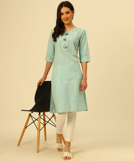 Cotton Self Weaved Multi Colour Kurta Design, Blue