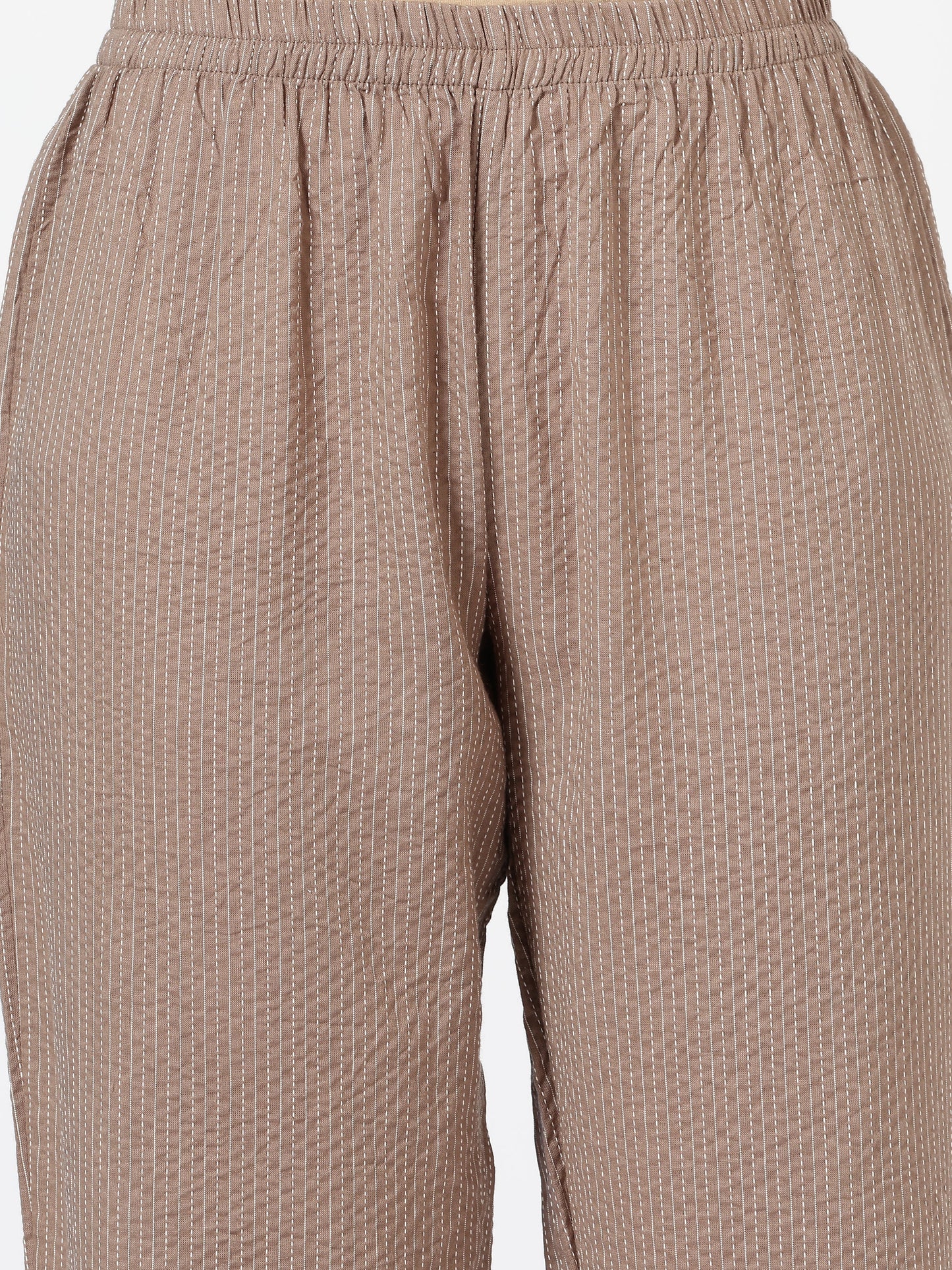 Stylish Katha Cotton Co-ord Set For Women - Shirt Style Kurti with Pants, 2peice Kurta With Trouser Casual Wear(Chicku)