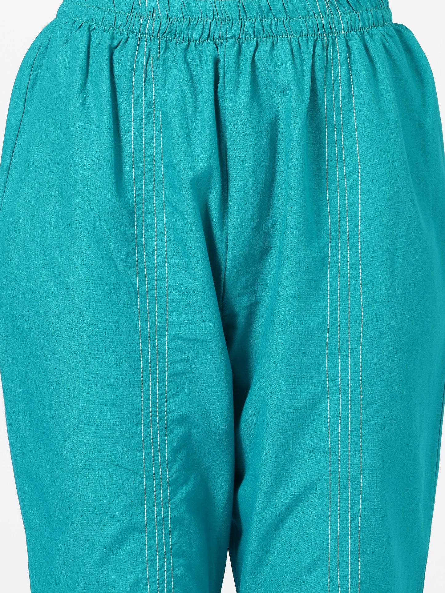 Solid Shirt Style Kurti with Pants(Blue)