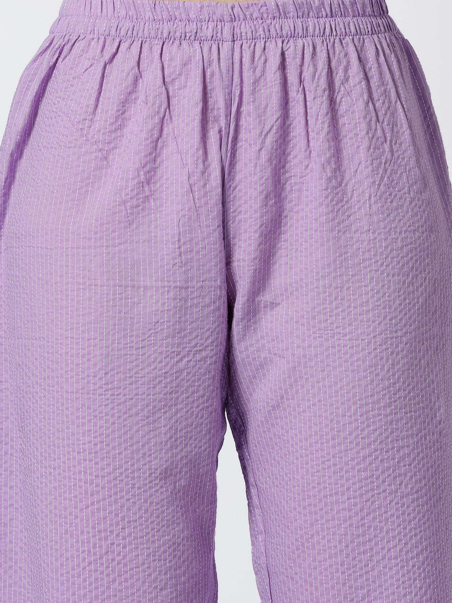 Stylish Katha Cotton Co-ord Set For Women - Shirt Style Kurti with Pants, 2peice Kurta With Trouser Casual Wear(Purple)