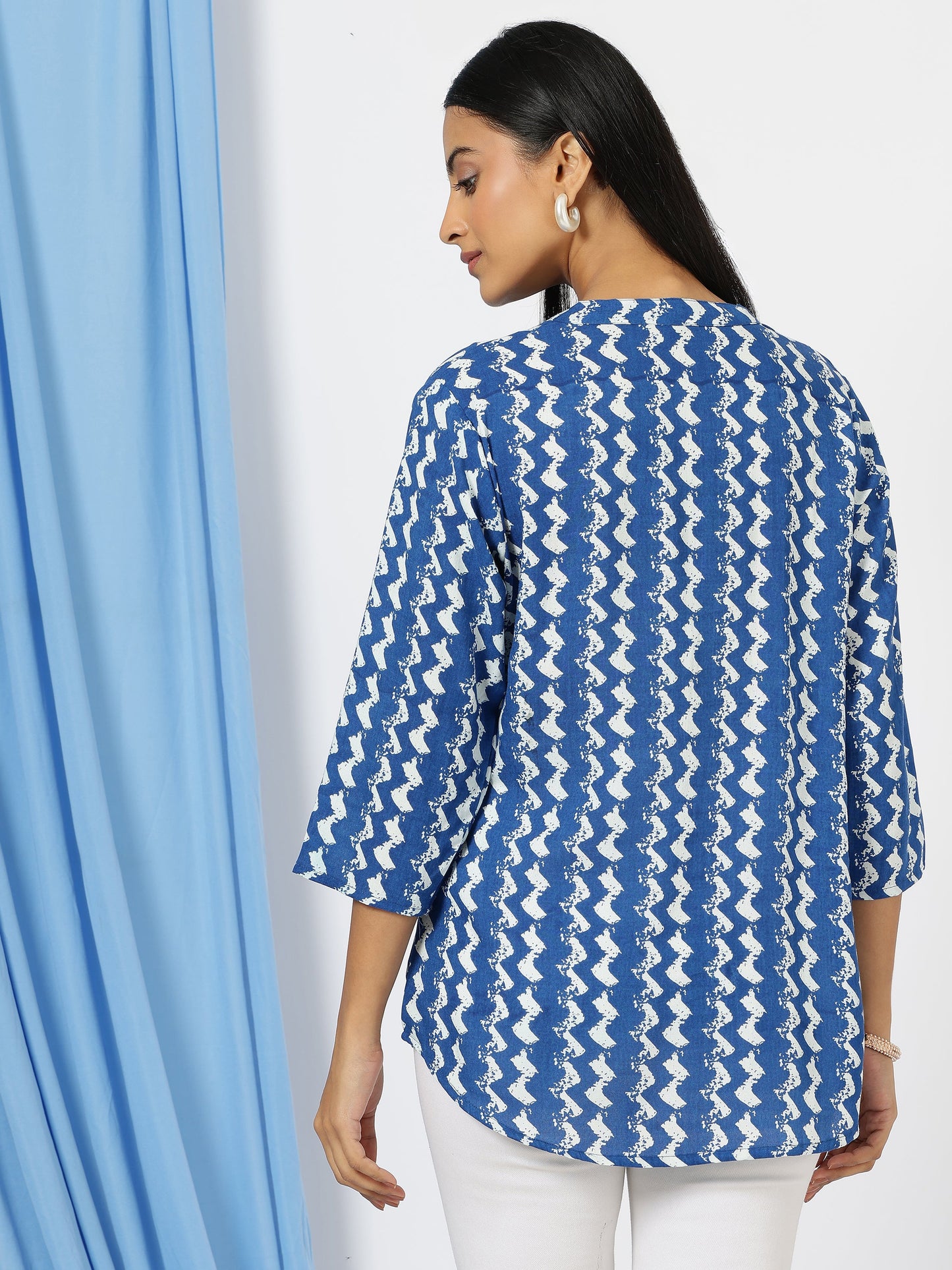 Women's Kurti & Tops| Stylish, Latest Cotton Kurti, Top Collection(Blue Lehriya)