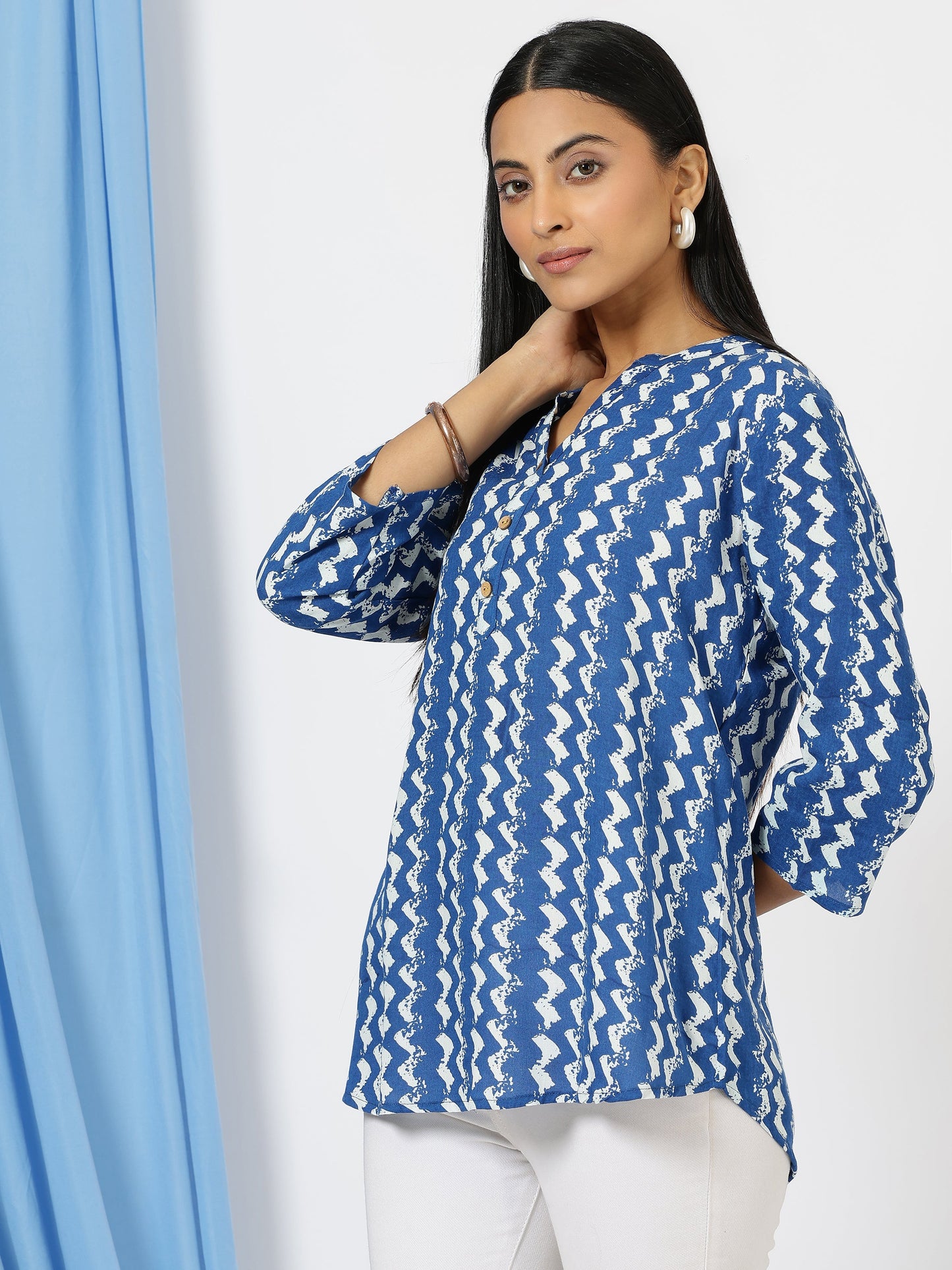 Women's Kurti & Tops| Stylish, Latest Cotton Kurti, Top Collection(Blue Lehriya)