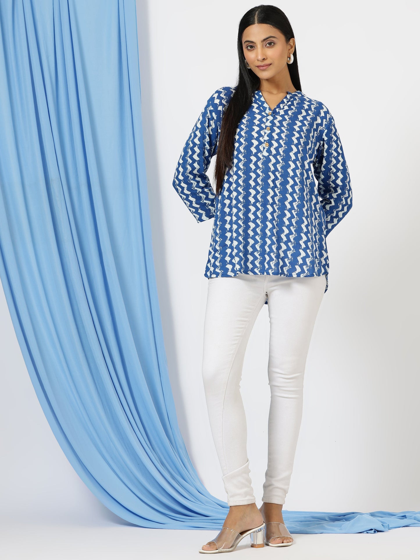 Women's Kurti & Tops| Stylish, Latest Cotton Kurti, Top Collection(Blue Lehriya)