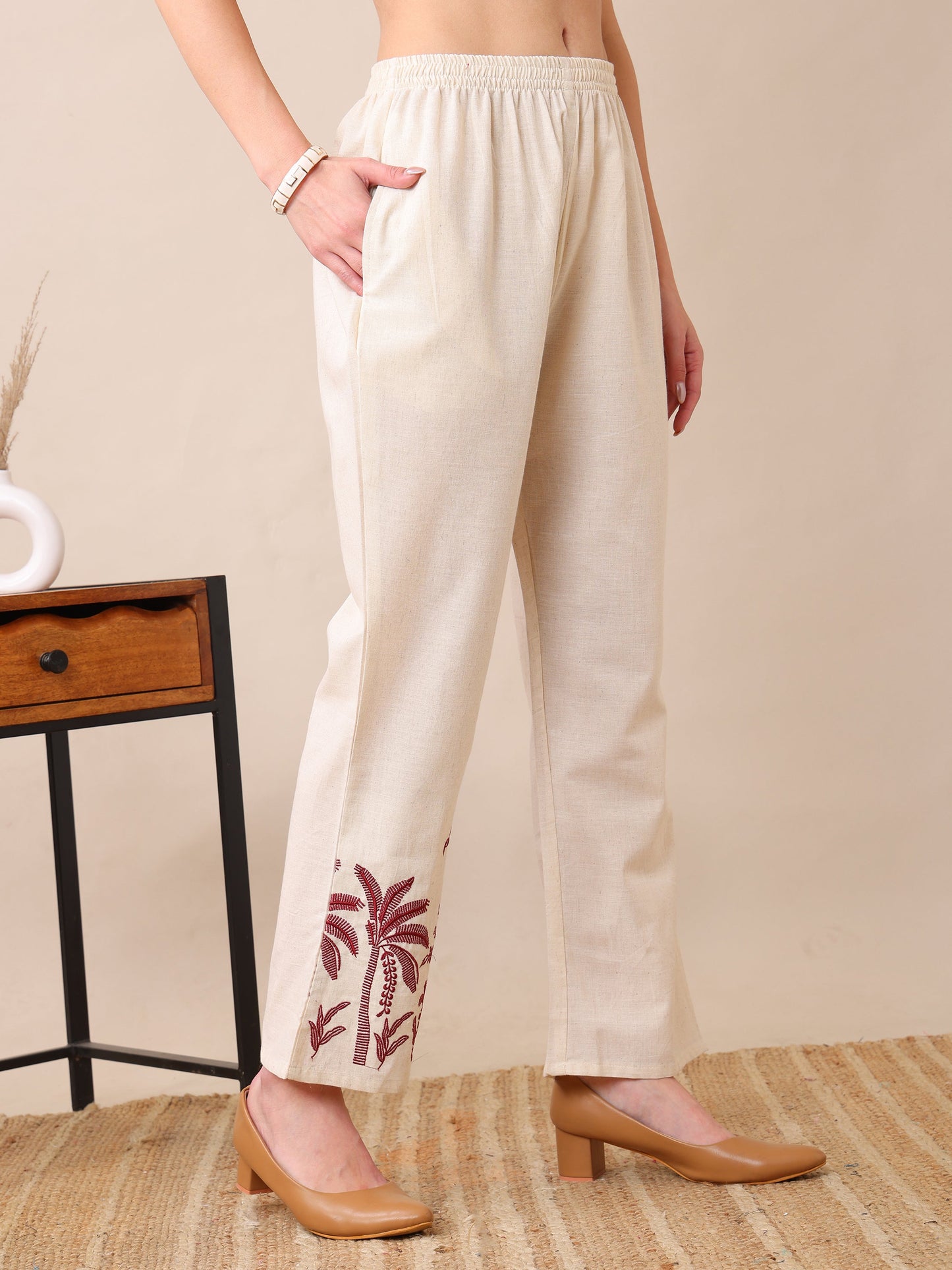 Women's Cotton Co-ord Set | Embroidery Kurta & Wide-Leg Pants | Stylish Ethnic Wear for Women | Casual & Festive Outfit | Summer Wear | Comfortable & Breathable Fabric(Maroon)