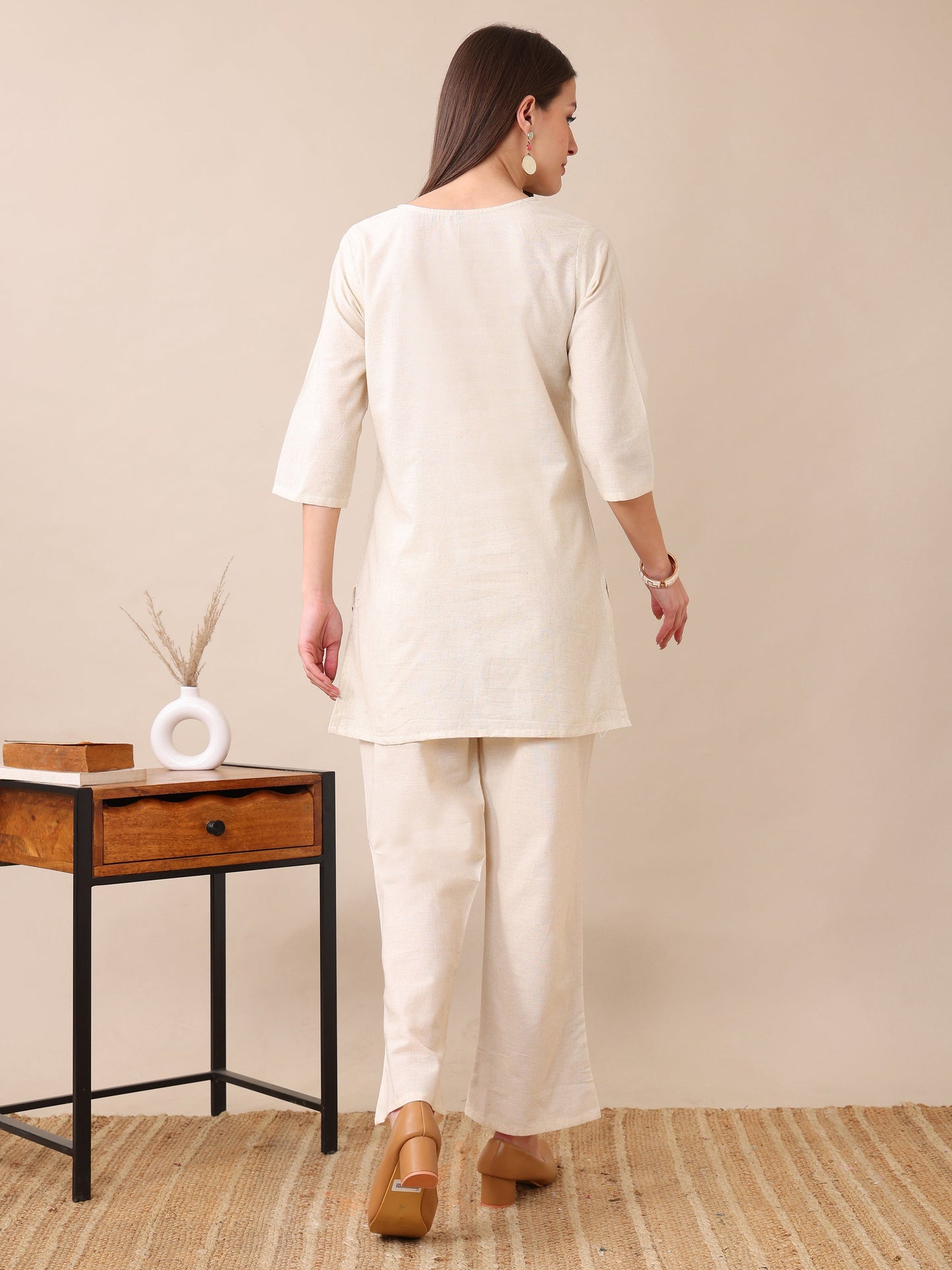 Women's Cotton Co-ord Set | Embroidery Kurta & Wide-Leg Pants | Stylish Ethnic Wear for Women | Casual & Festive Outfit | Summer Wear | Comfortable & Breathable Fabric(Maroon)